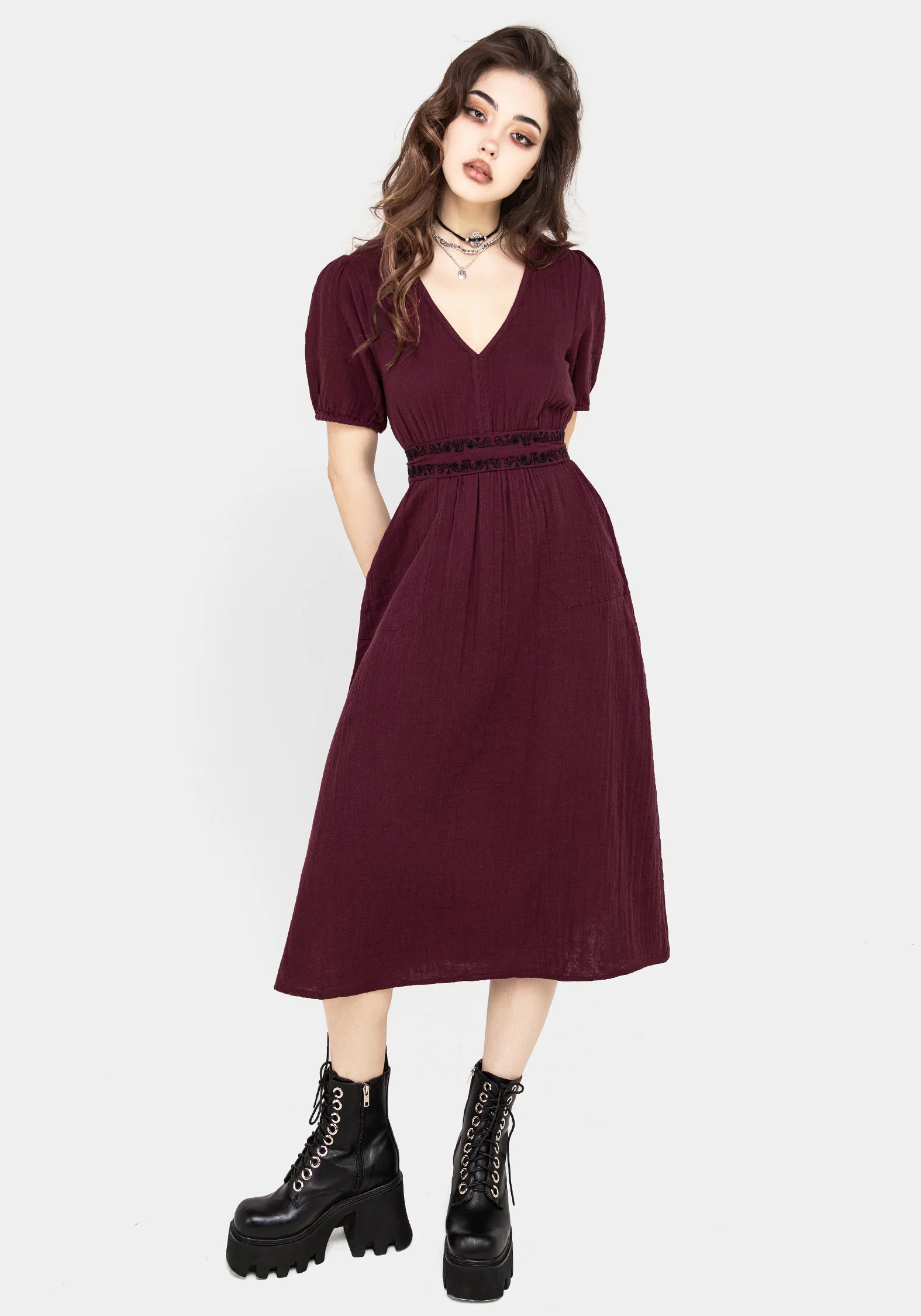 Poultice Embroidered Cotton Midi Dress - Image 4
