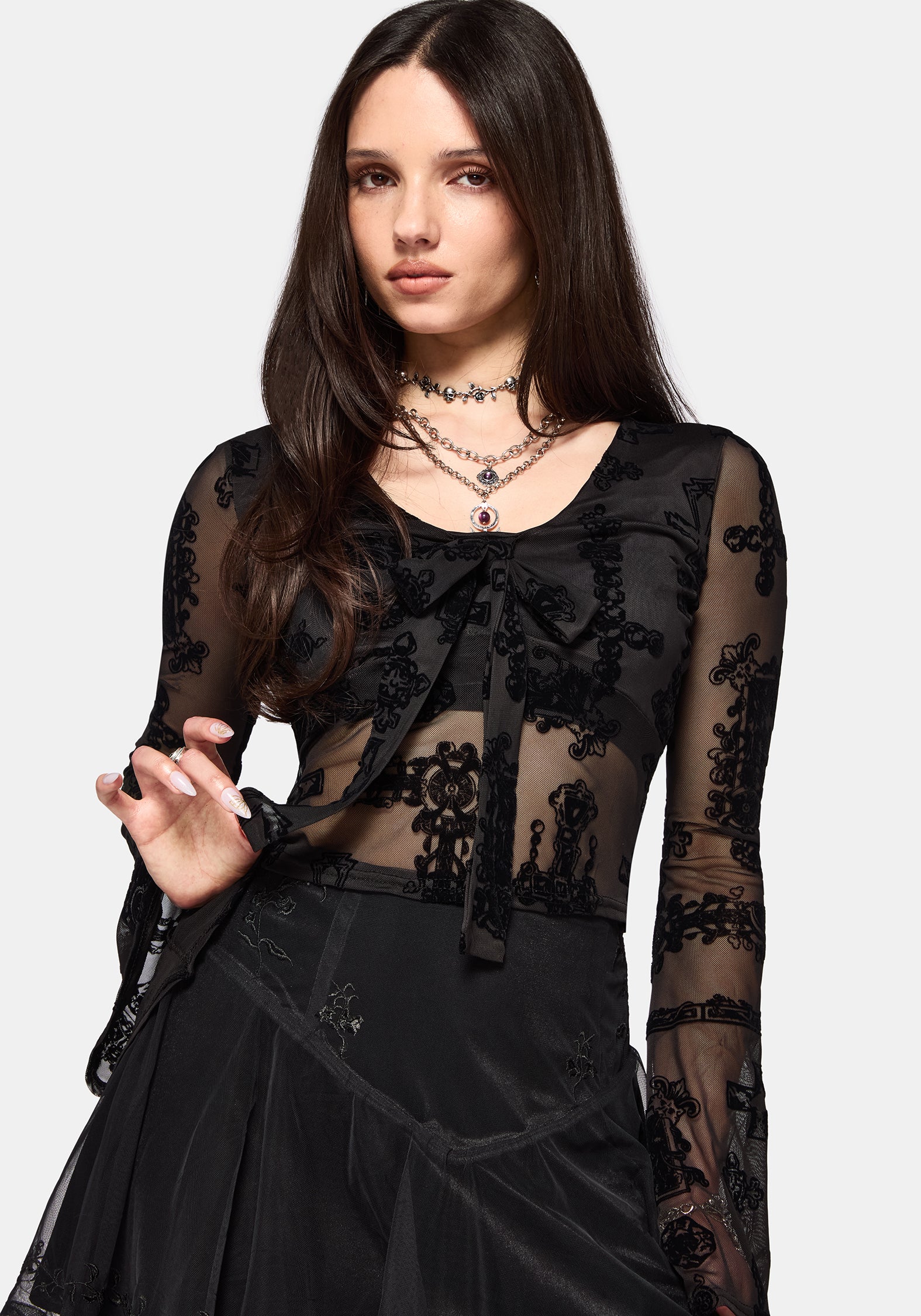 Pyra Jewel Flock Mesh Tie Front Top - Image 4