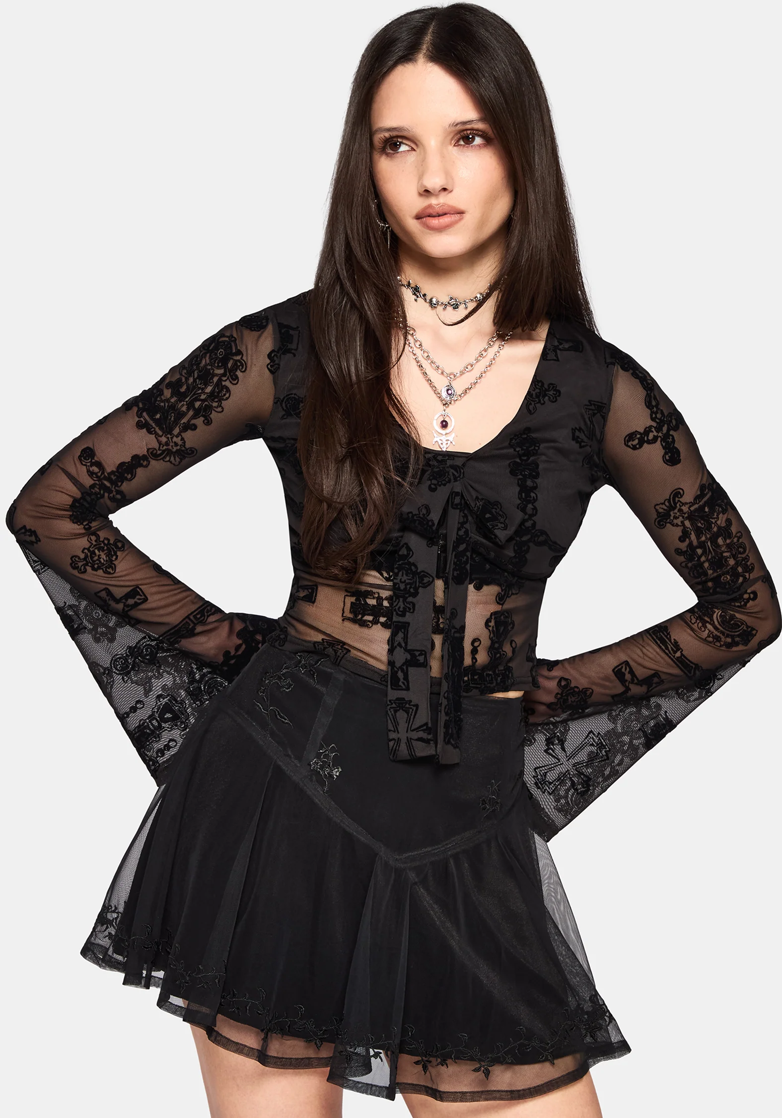 Pyra Jewel Flock Mesh Tie Front Top - Image 6