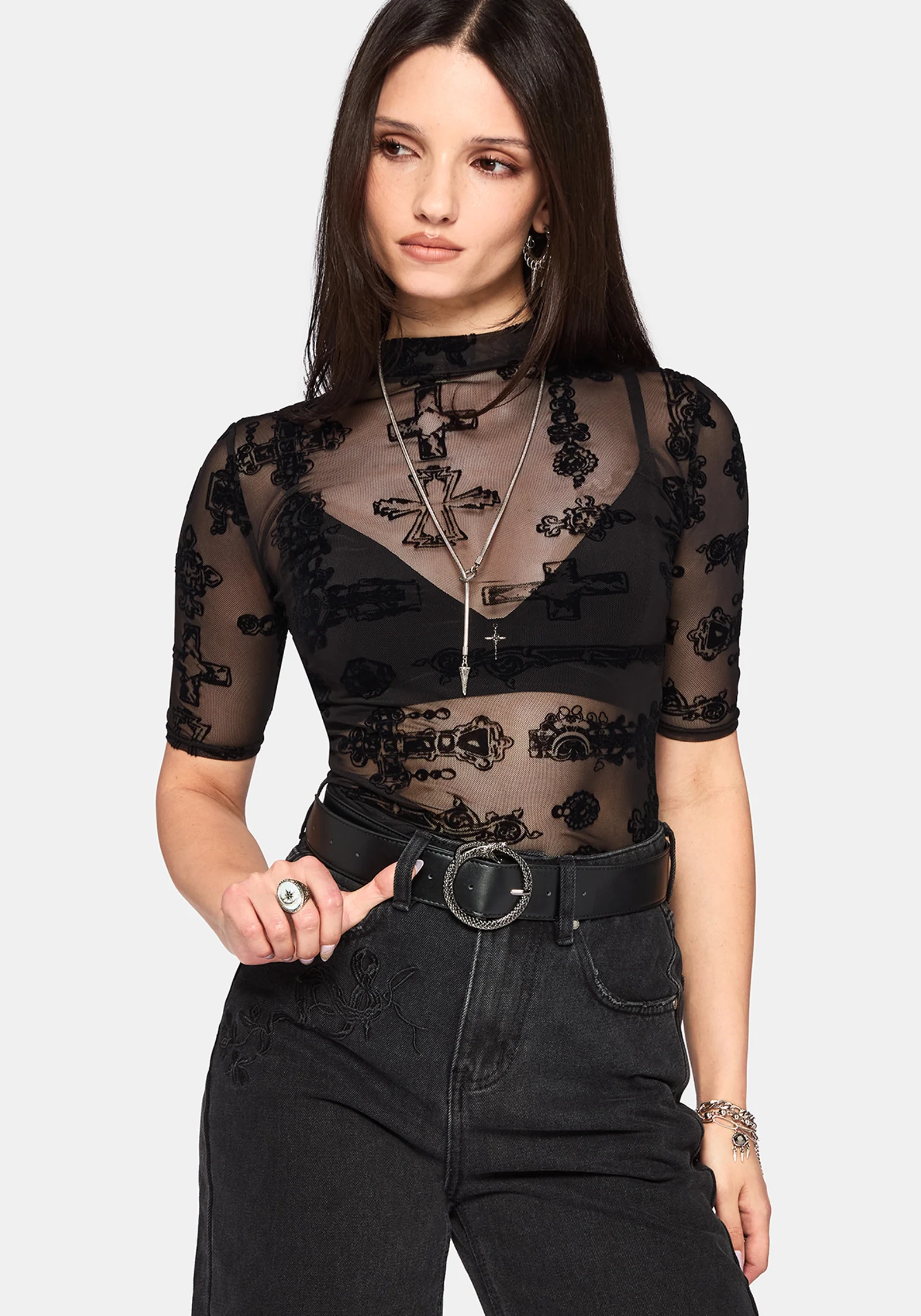 Pyra Jewel Jinx Flock Mesh Top - Image 6