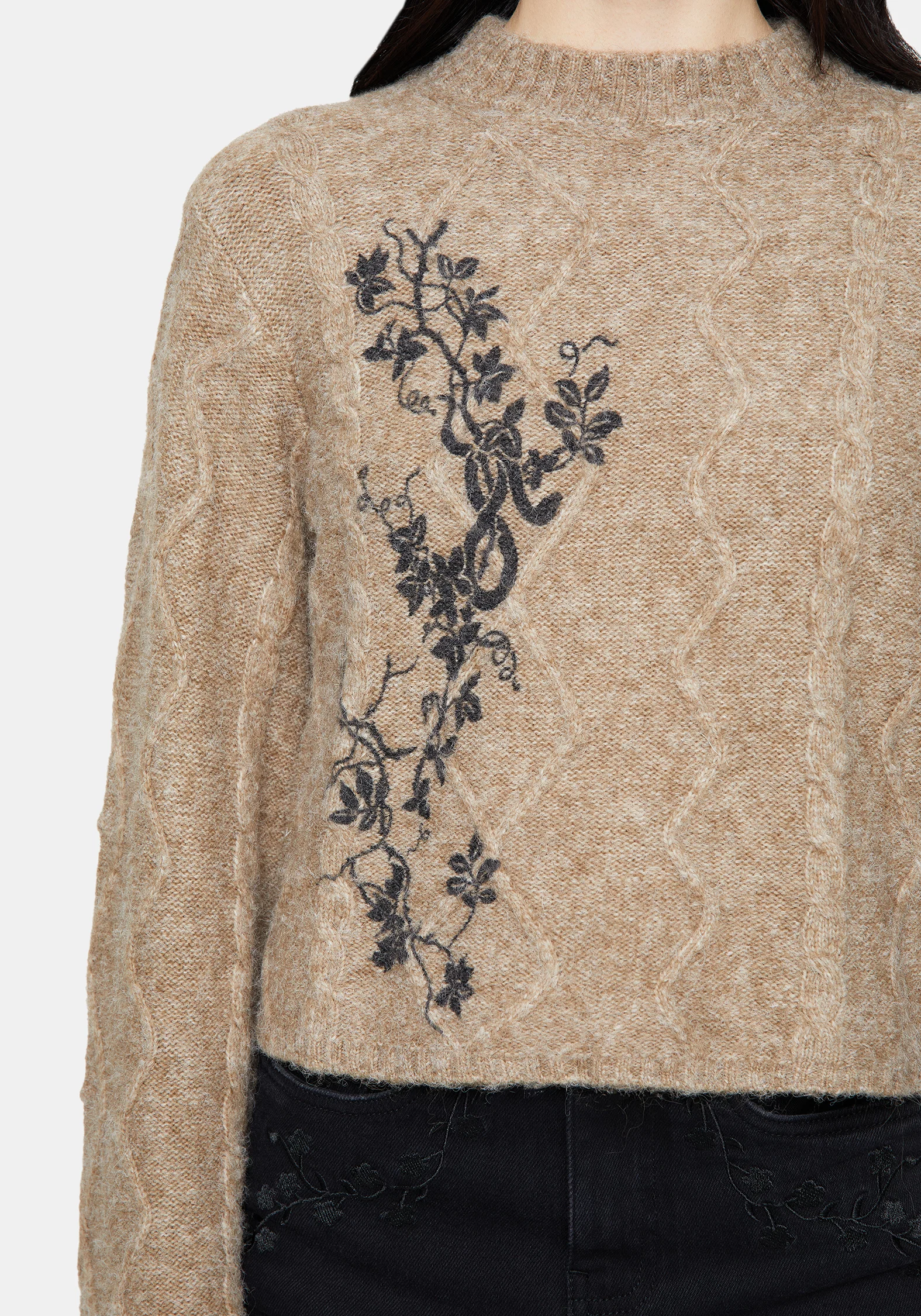 Ravelle Cotton Floral Printed Flare Cable Knit Jumper - Image 2