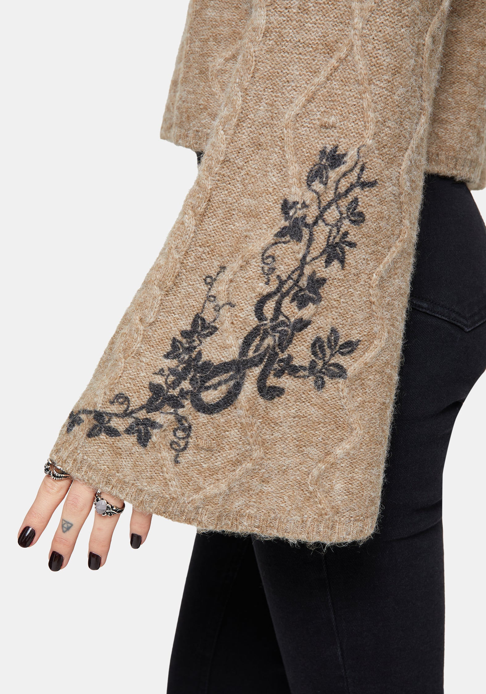 Ravelle Cotton Floral Printed Flare Cable Knit Jumper - Image 5