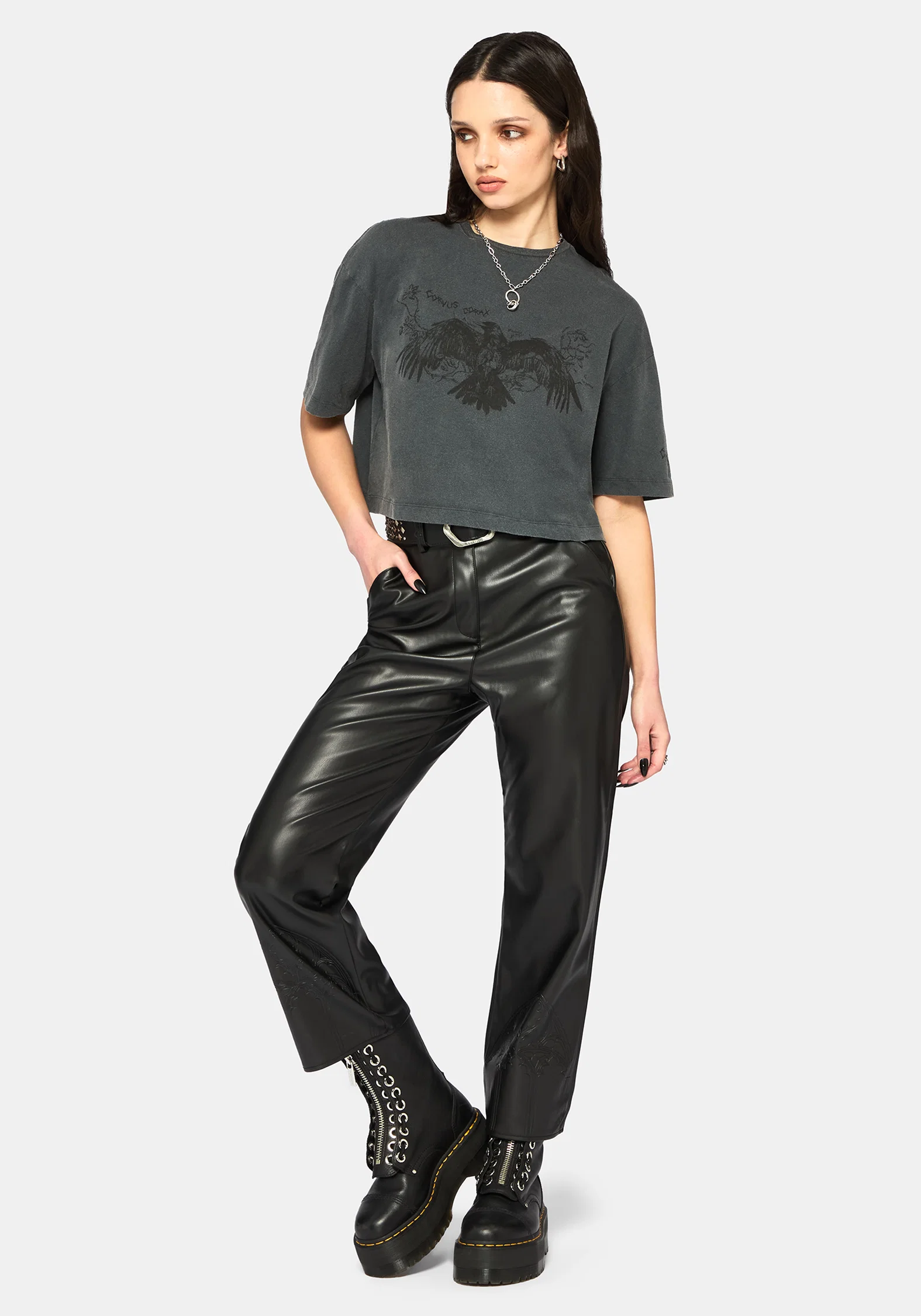 Raven Washed Boxy Crop T-Shirt - Image 5