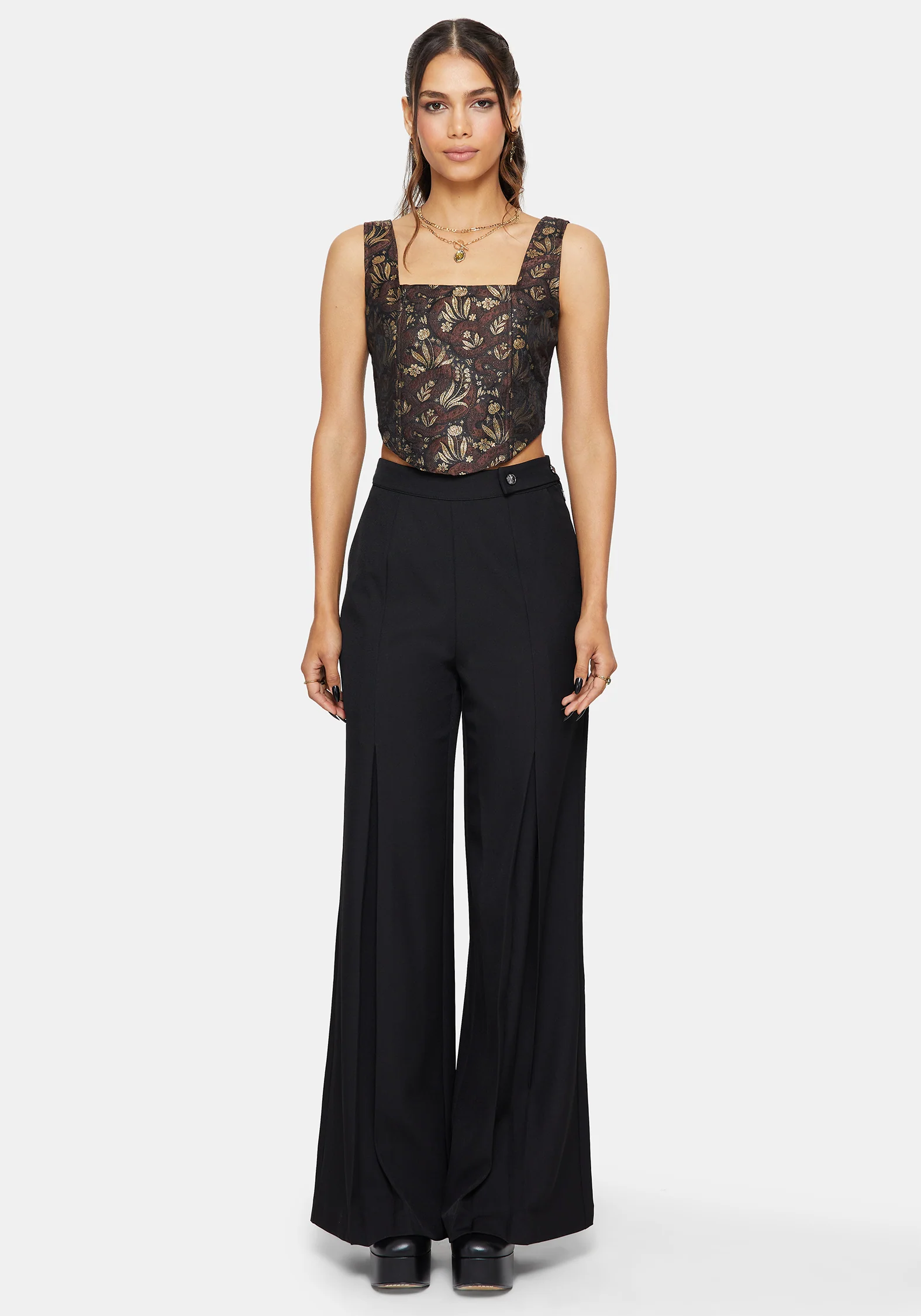 Rena Snake Jacquard Corset Top - Brown - Image 6