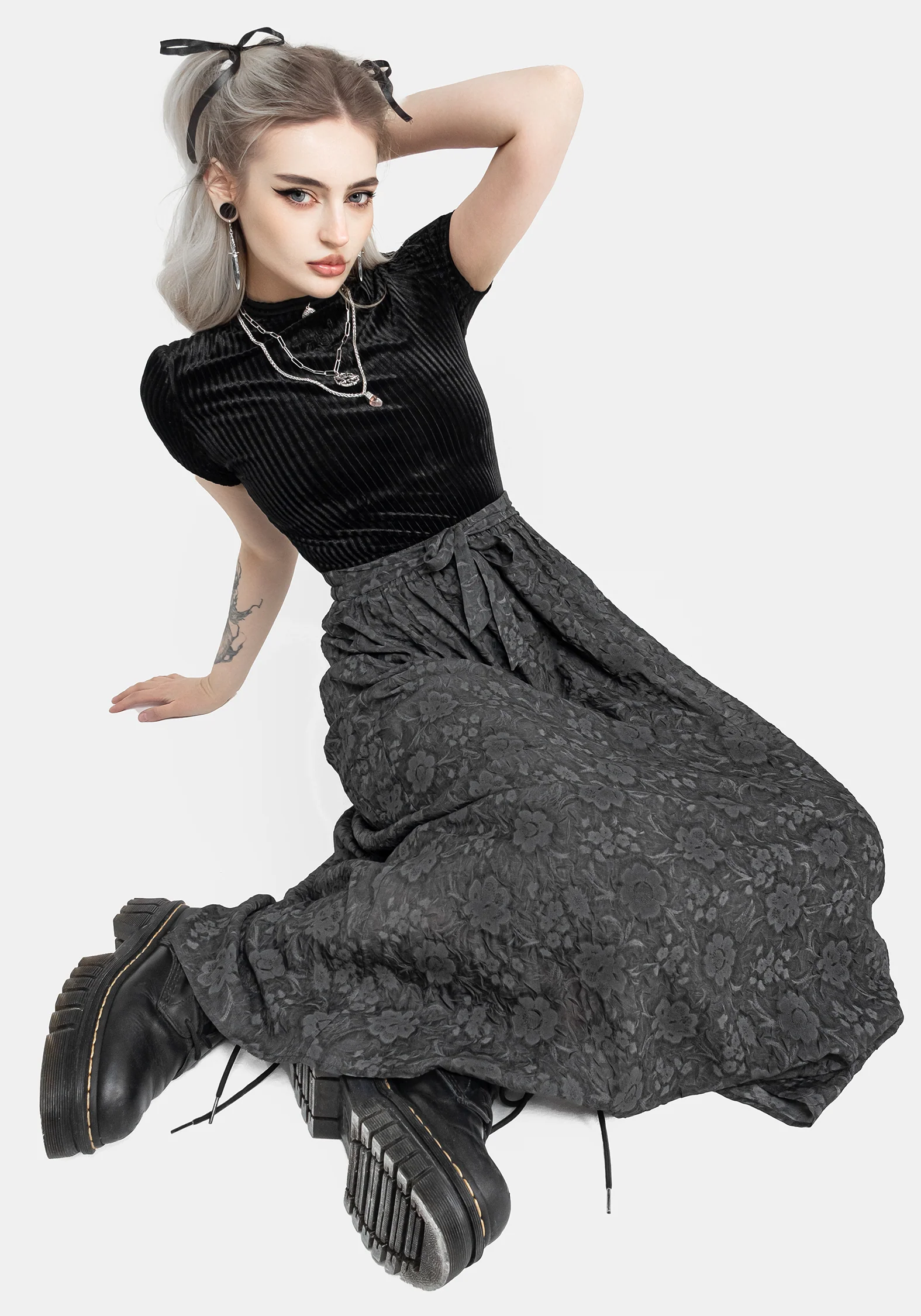 Revival Floral Mesh Layered Midi Skirt - Image 9