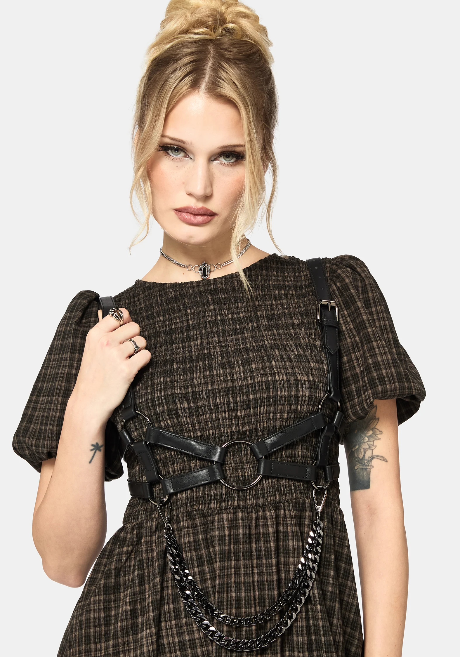 Rhiannon Check Shirred Bodice Midi Dress - Image 2