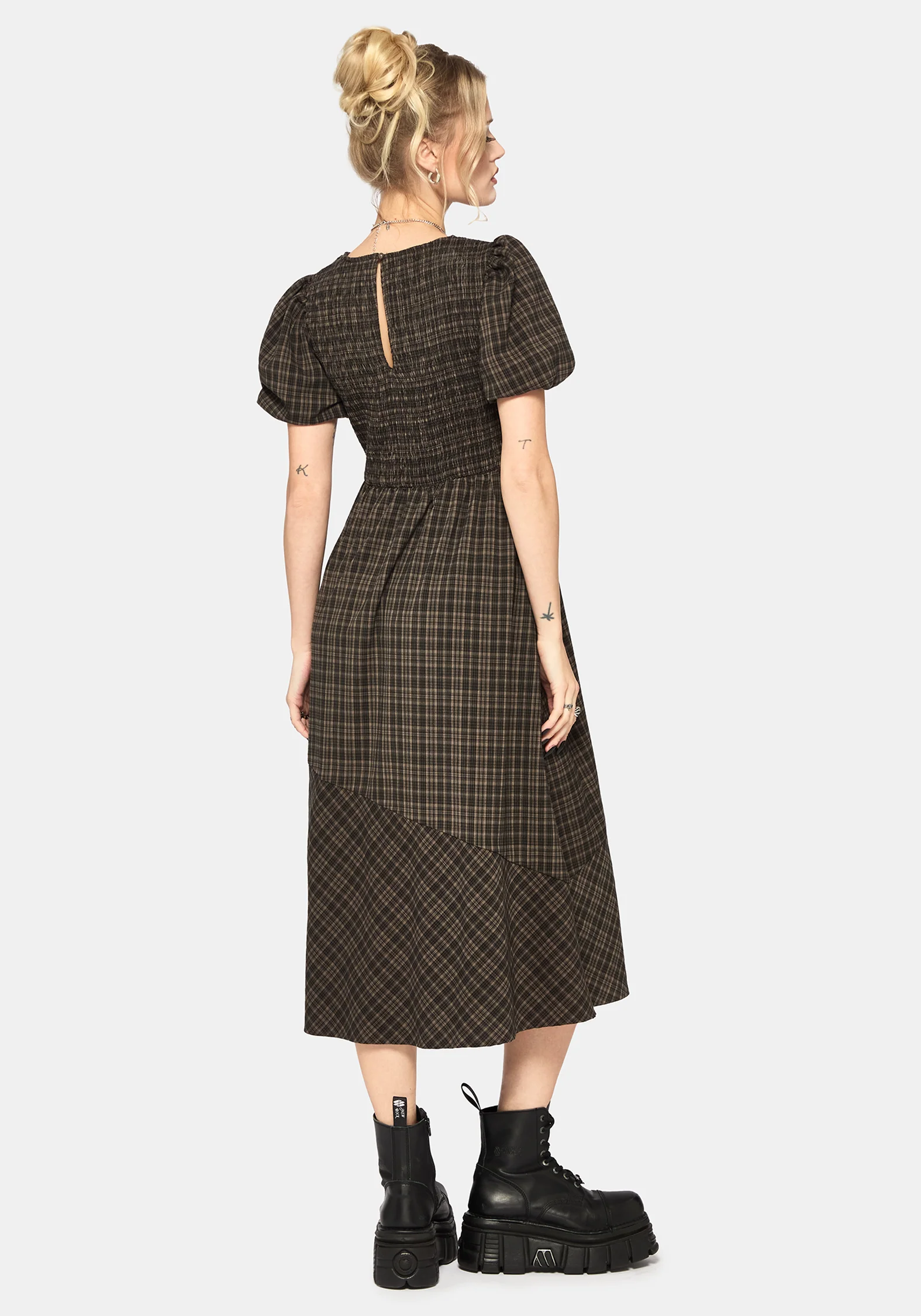 Rhiannon Check Shirred Bodice Midi Dress - Image 3