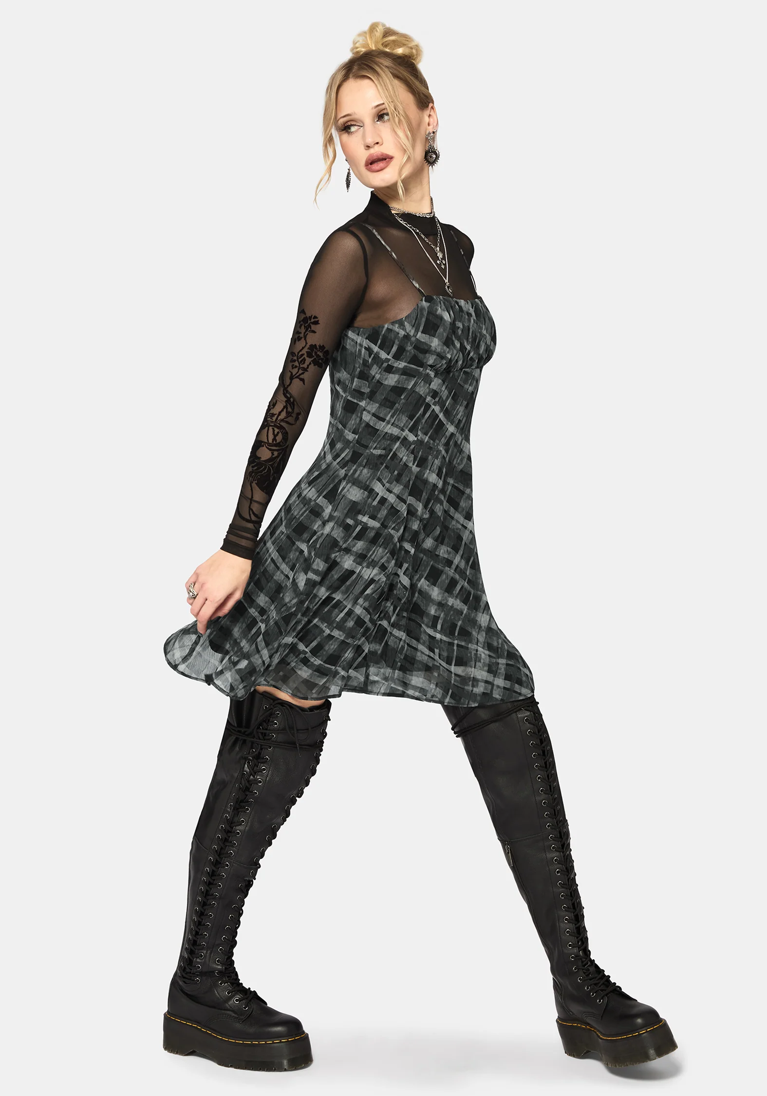 Rhoswen Checked Cami Mini Dress - Image 6