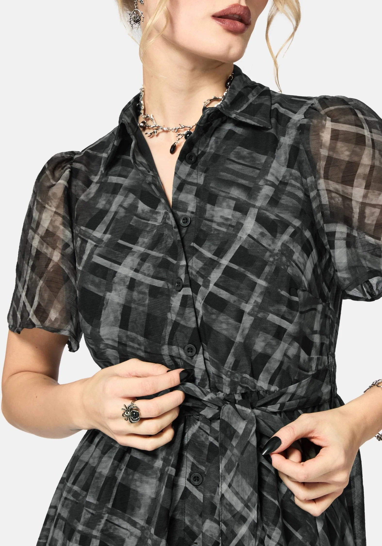 Rhoswen Checked Hanky Hem Midaxi Shirt Dress - Image 2