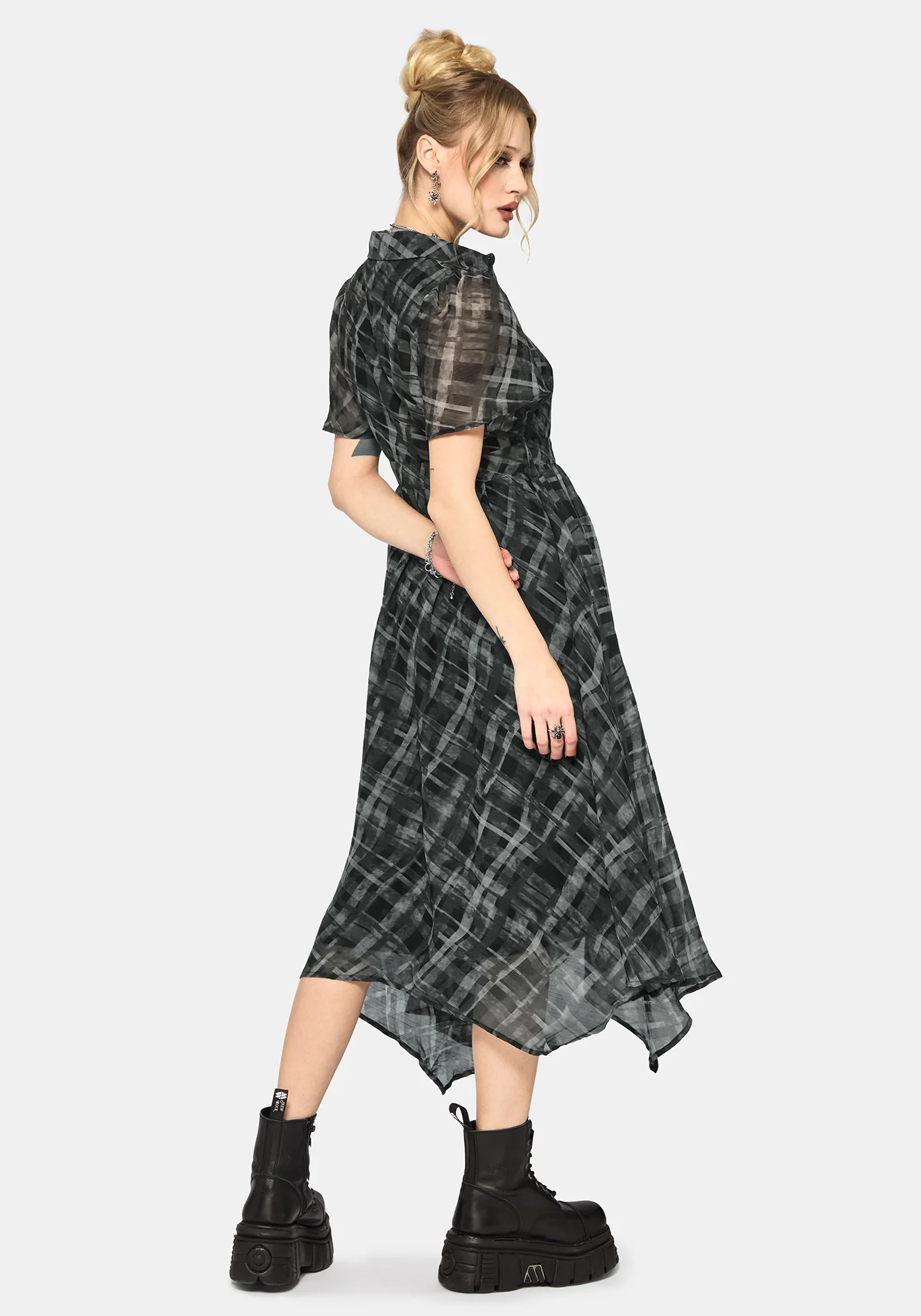 Rhoswen Checked Hanky Hem Midaxi Shirt Dress - Image 3