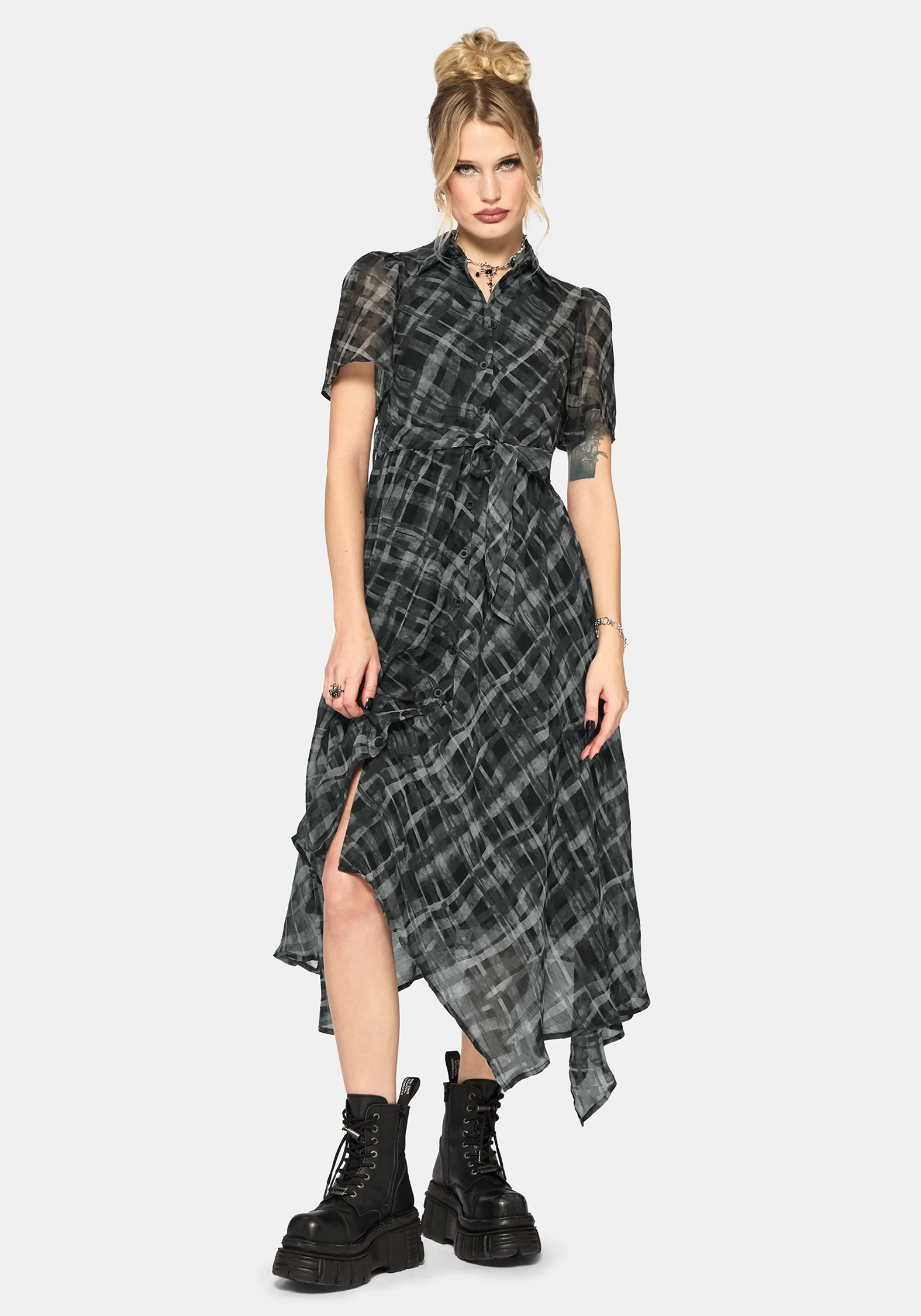 Rhoswen Checked Hanky Hem Midaxi Shirt Dress - Image 4