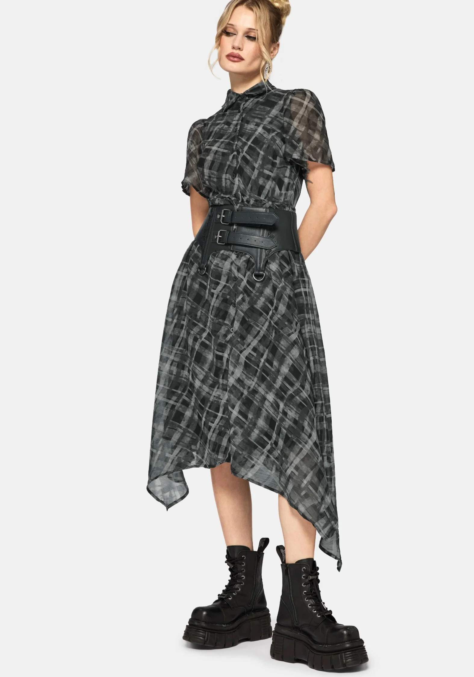 Rhoswen Checked Hanky Hem Midaxi Shirt Dress - Image 5