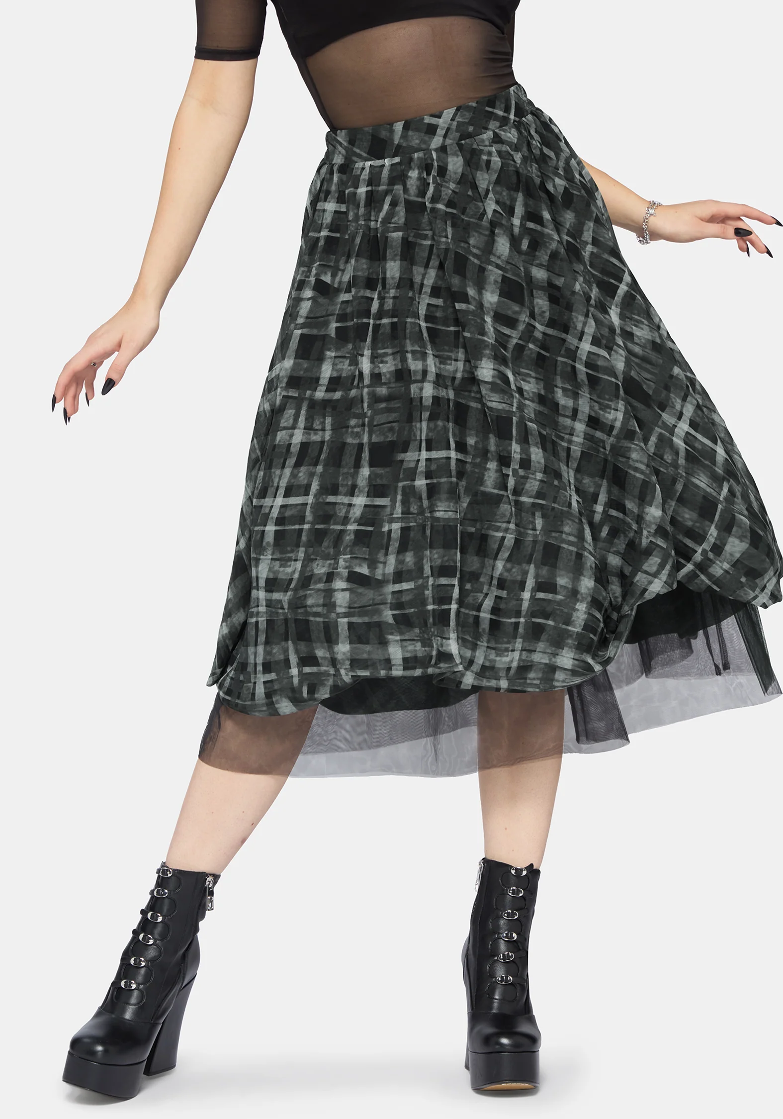 Rhoswen Double Layered Check Hitched Skirt - Image 4