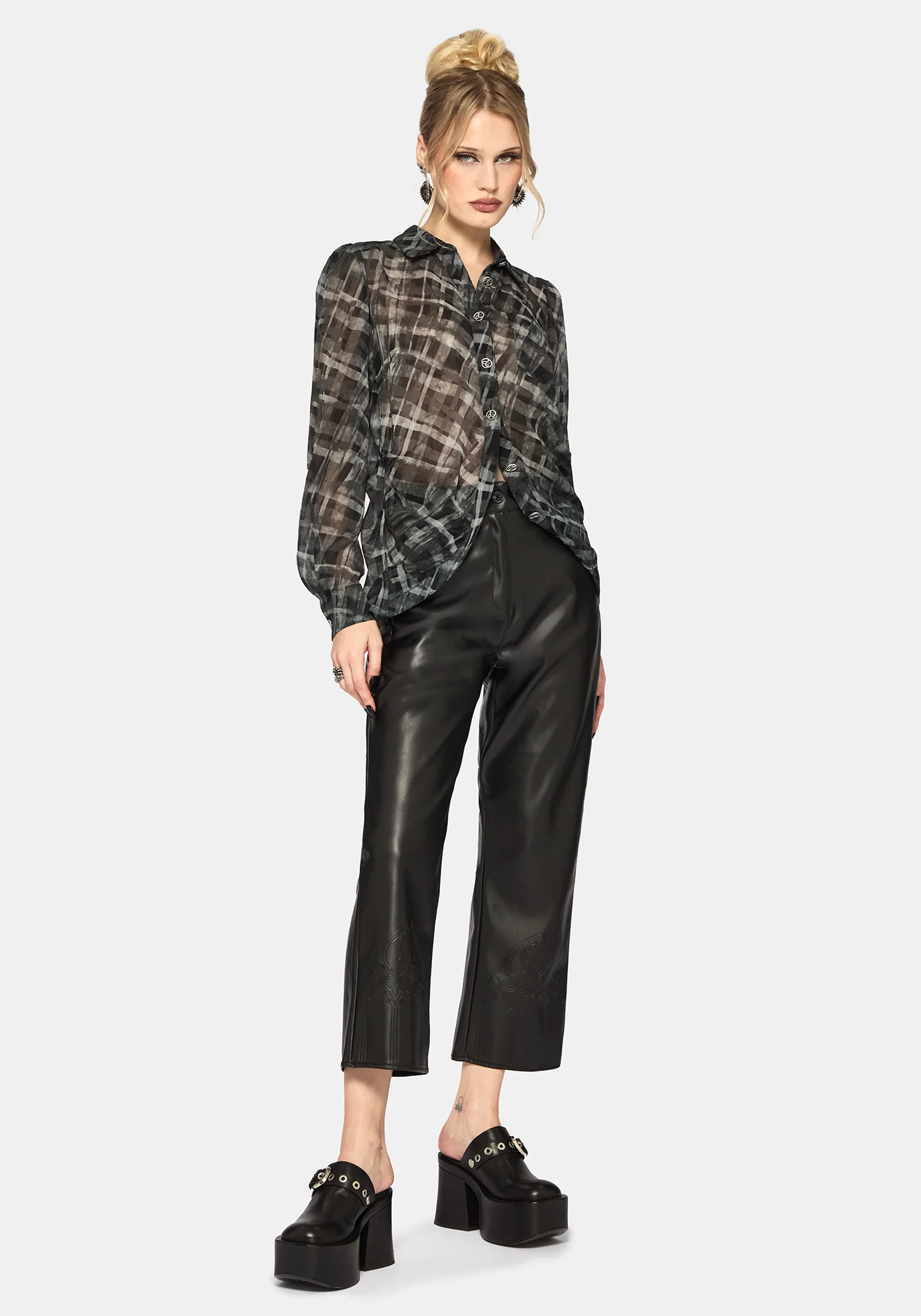 Rhoswen Snake Check Cross Over Long Sleeved Shirt - Image 4