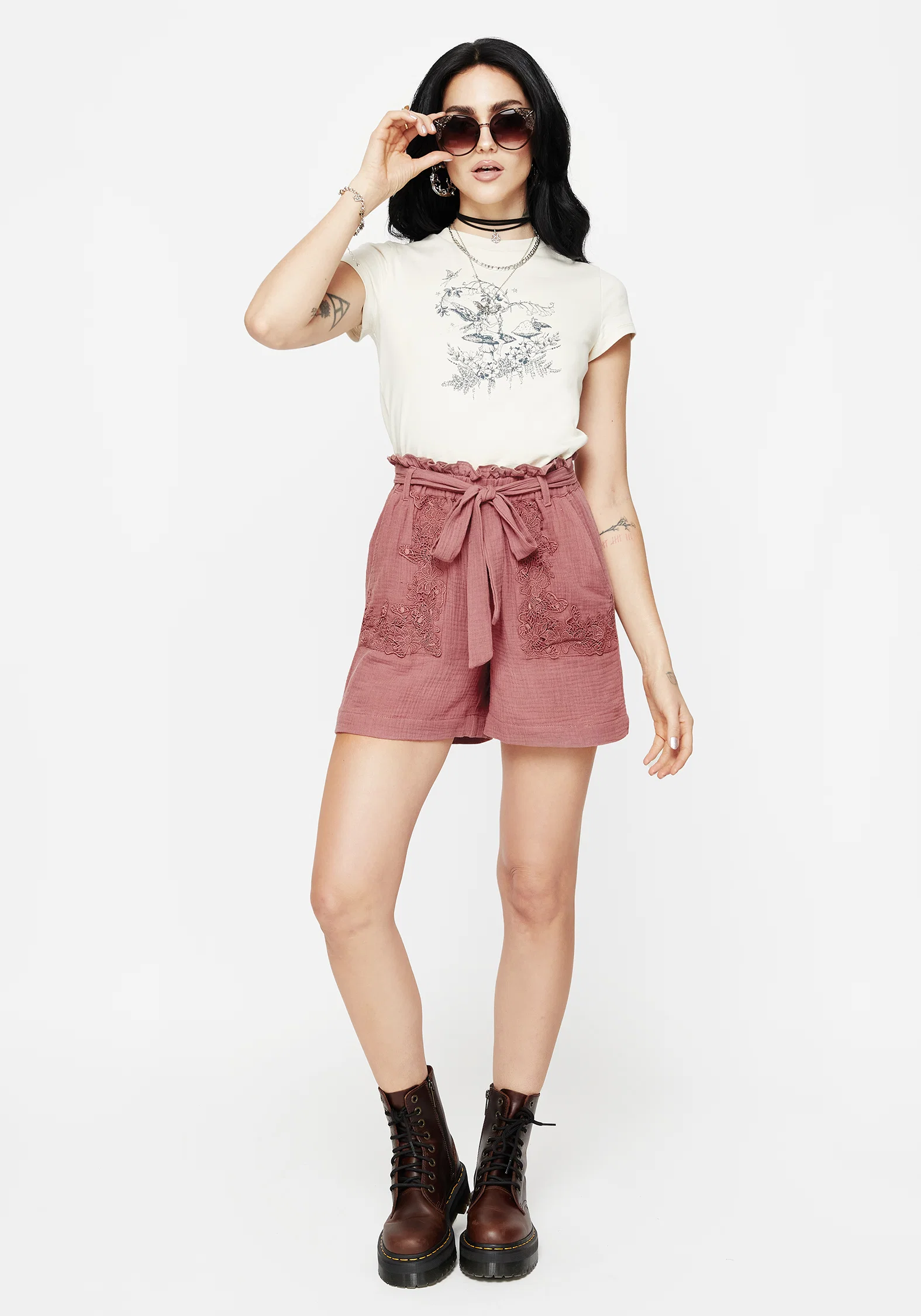 Rosamoth Applique Trim Cotton Tie Waist Shorts - Image 6