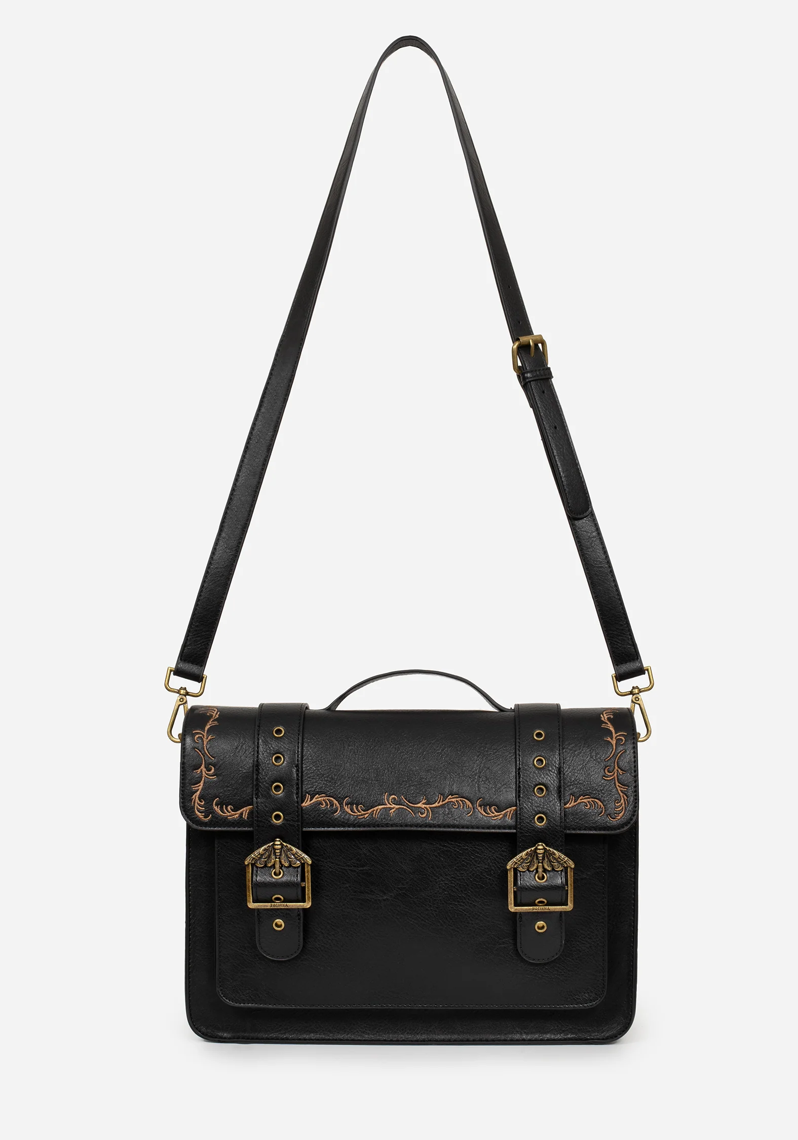 Rosamoth Buckle Vine Embroidered Satchel Bag - Black - Image 9