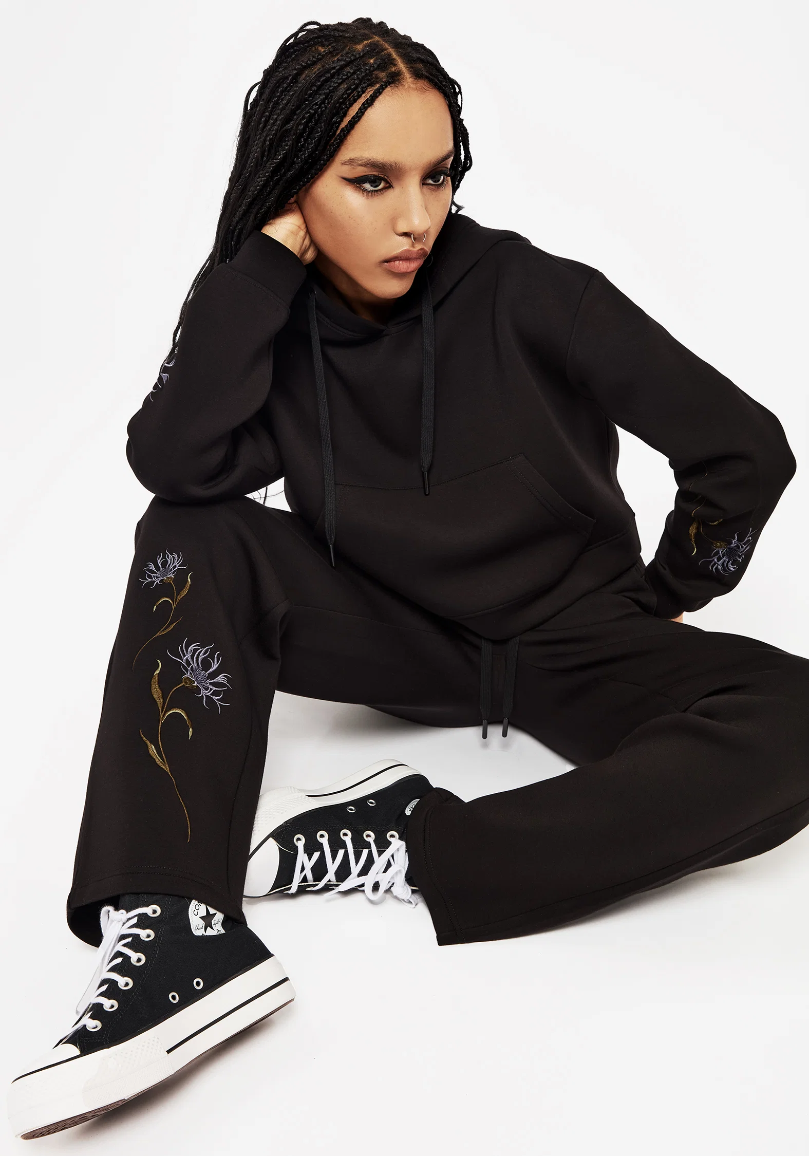 Rosanella Floral Embroidered Crop Hoody - Image 4