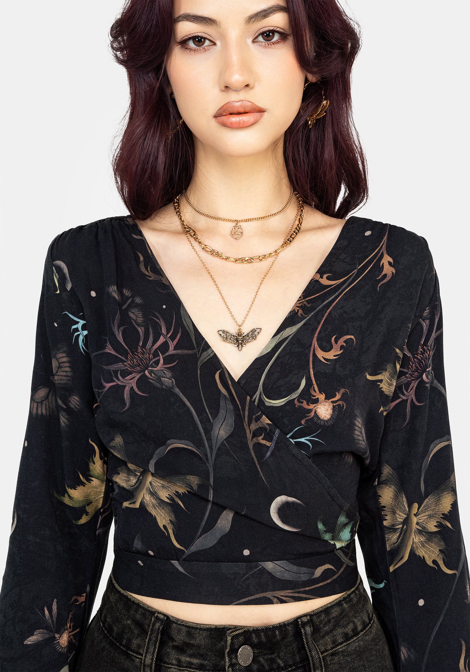 Rosanella Floral Print Flare Sleeve Wrap Top - Image 2
