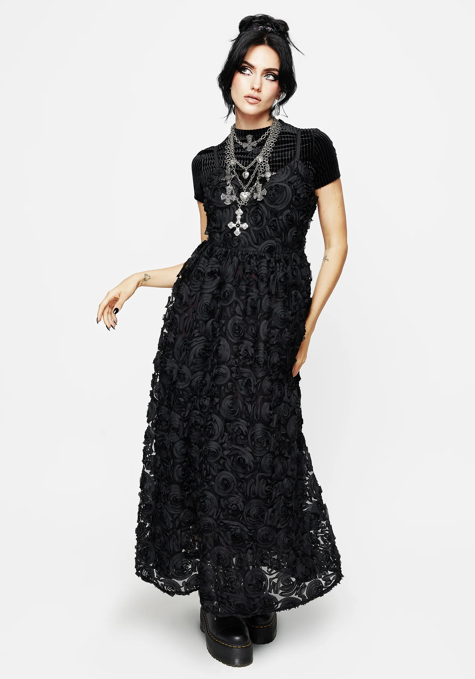 Rosehip Textured Mesh Midi Dress - Image 6