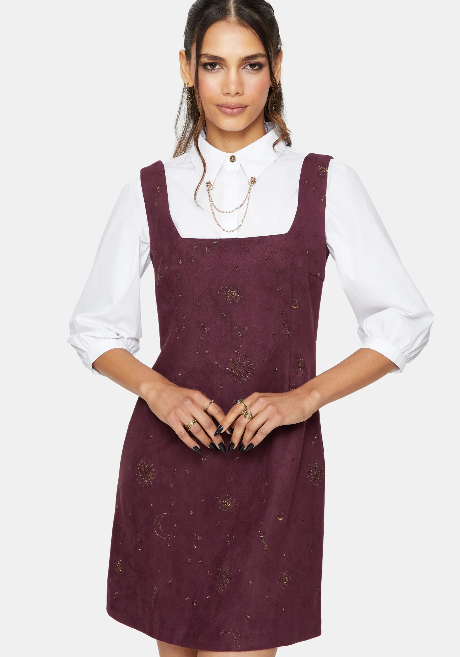 Rosia Celestial Print Suede A-Line Mini Dress - Image 4