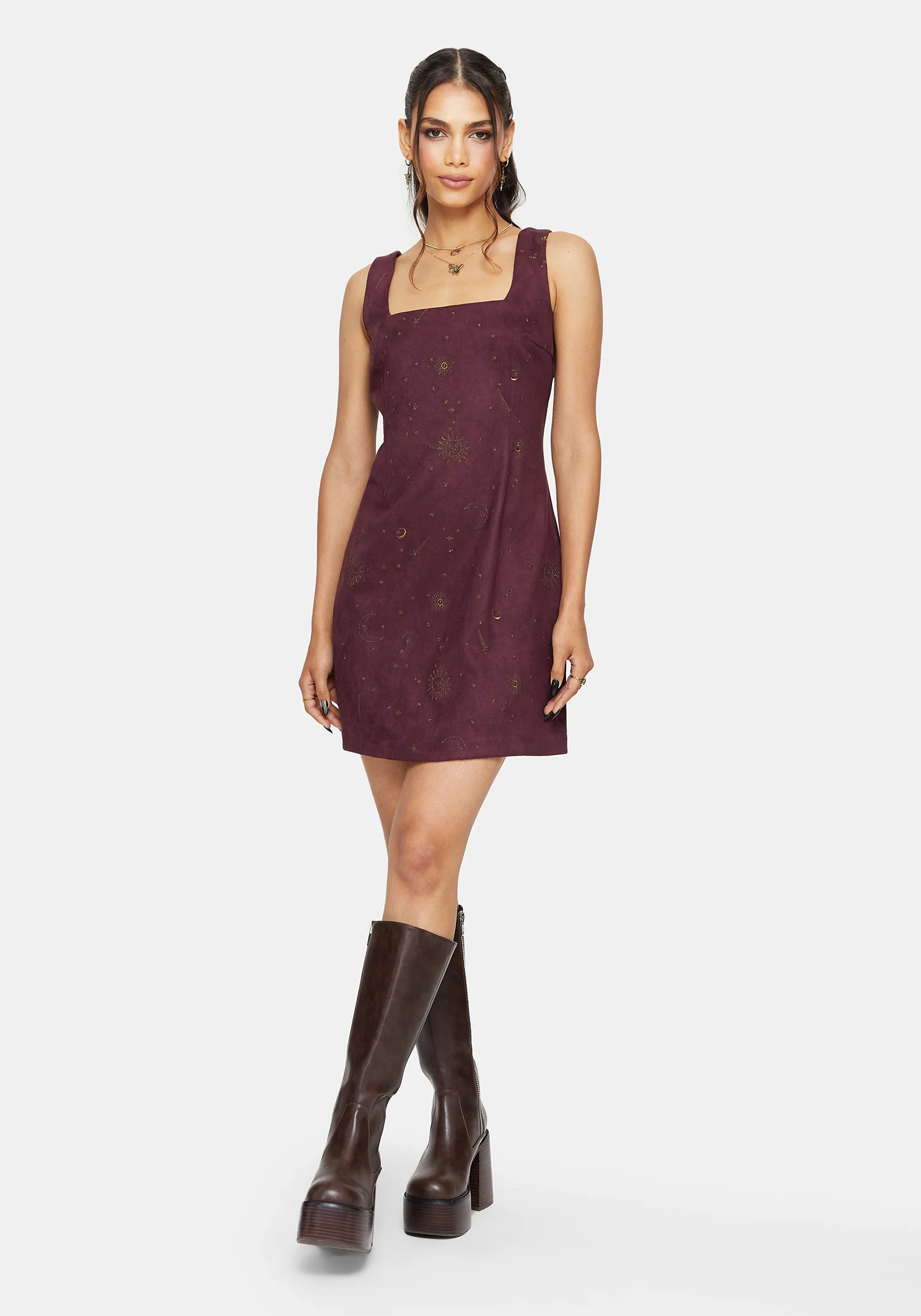 Rosia Celestial Print Suede A-Line Mini Dress - Image 5