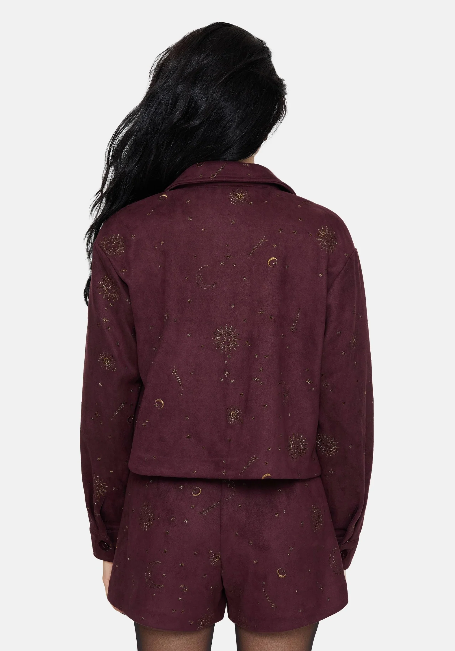 Rosia Celestial Print Suede Cropped Shacket - Image 3