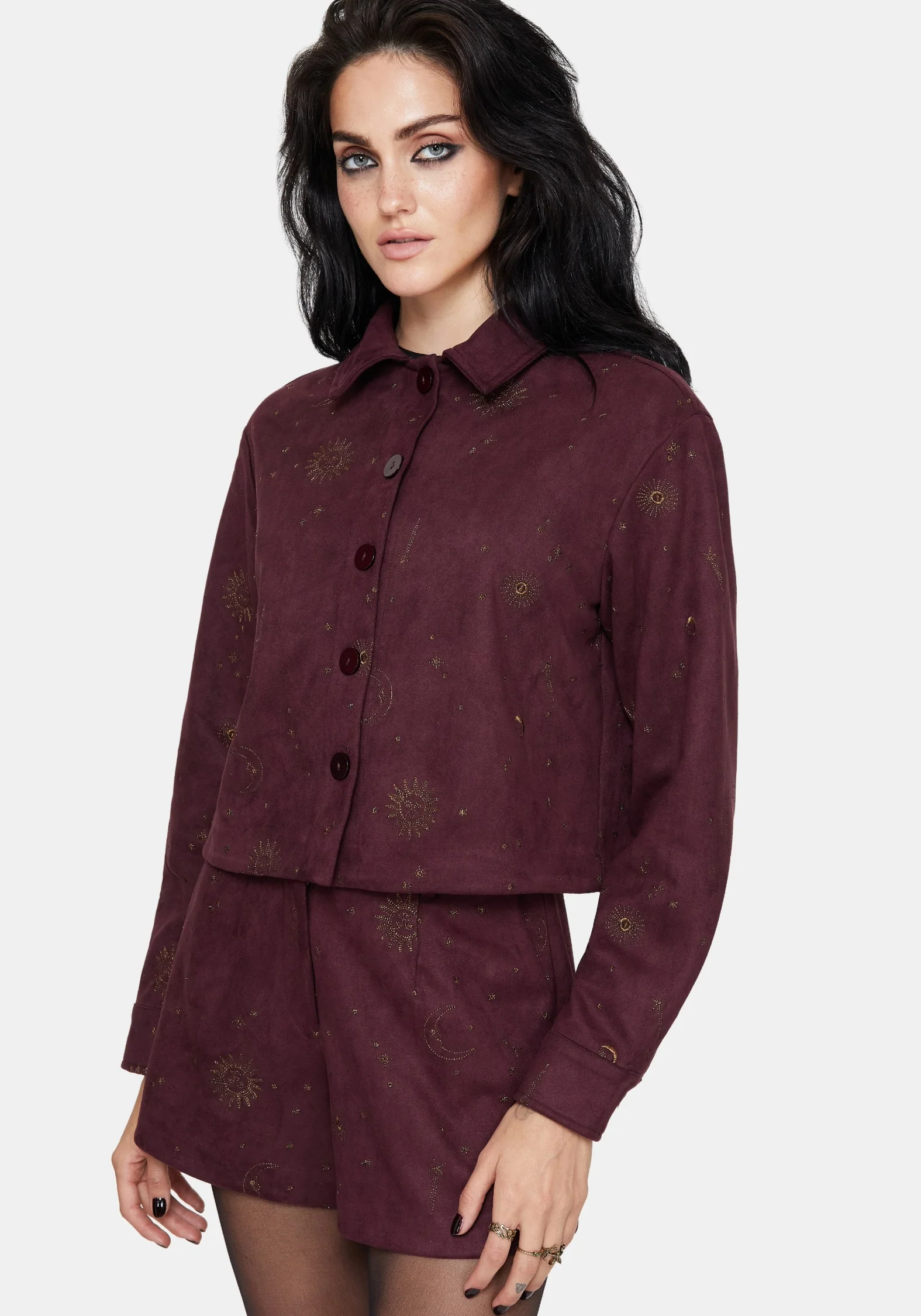 Rosia Celestial Print Suede Cropped Shacket - Image 4