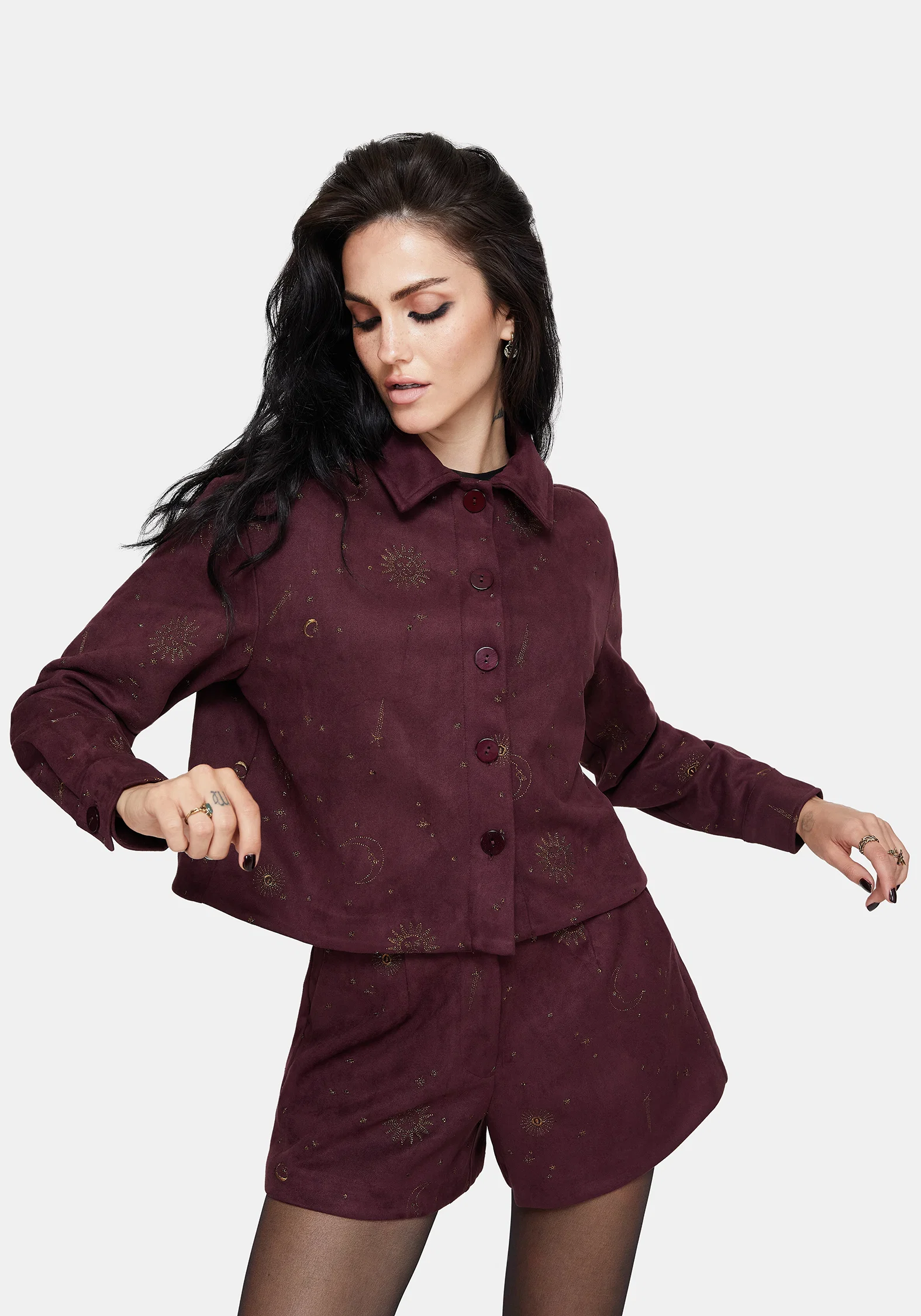 Rosia Celestial Print Suede Cropped Shacket - Image 5