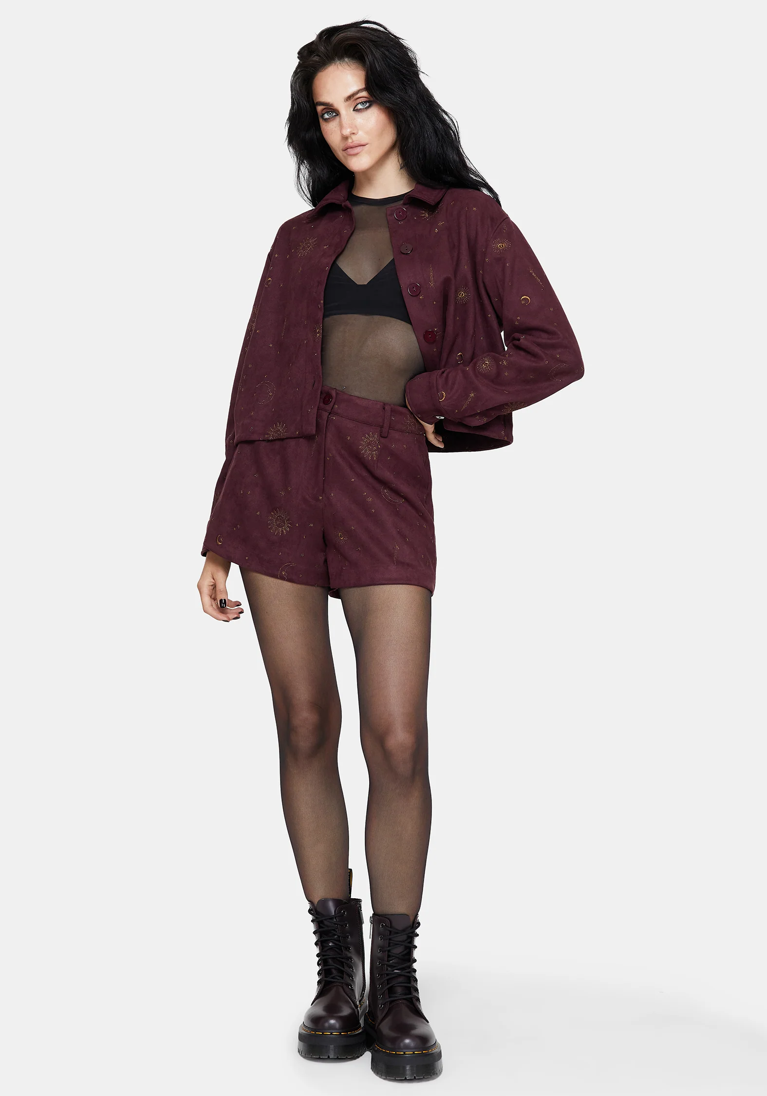 Rosia Celestial Print Suede Cropped Shacket - Image 6
