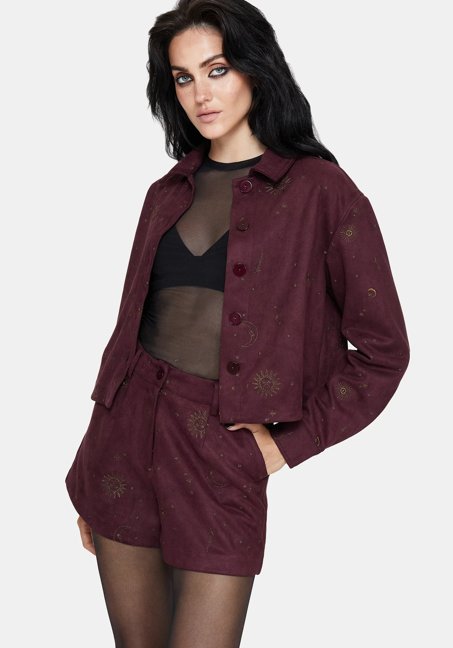 Rosia Celestial Print Suede Shorts - Image 4