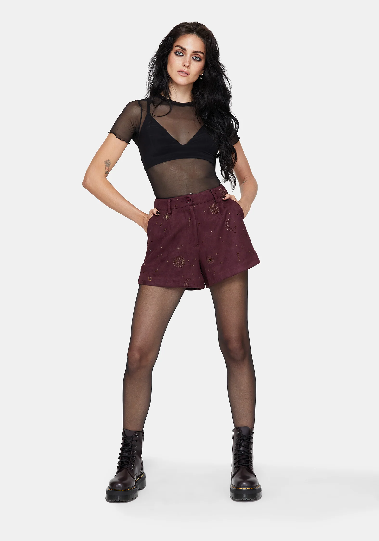 Rosia Celestial Print Suede Shorts - Image 5