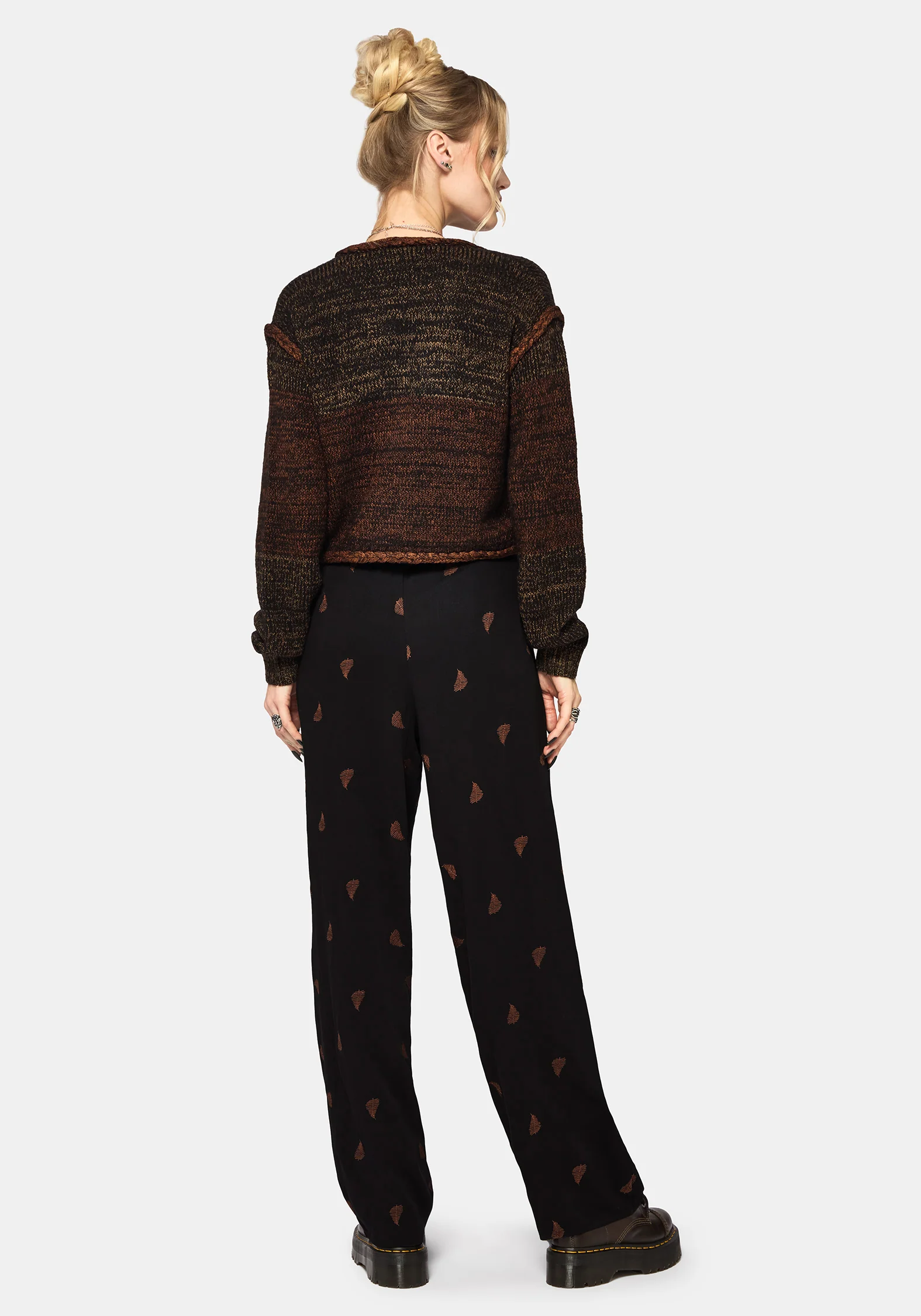 Ruin Fern Brown Embroidery Wide Leg Trouser - Image 3