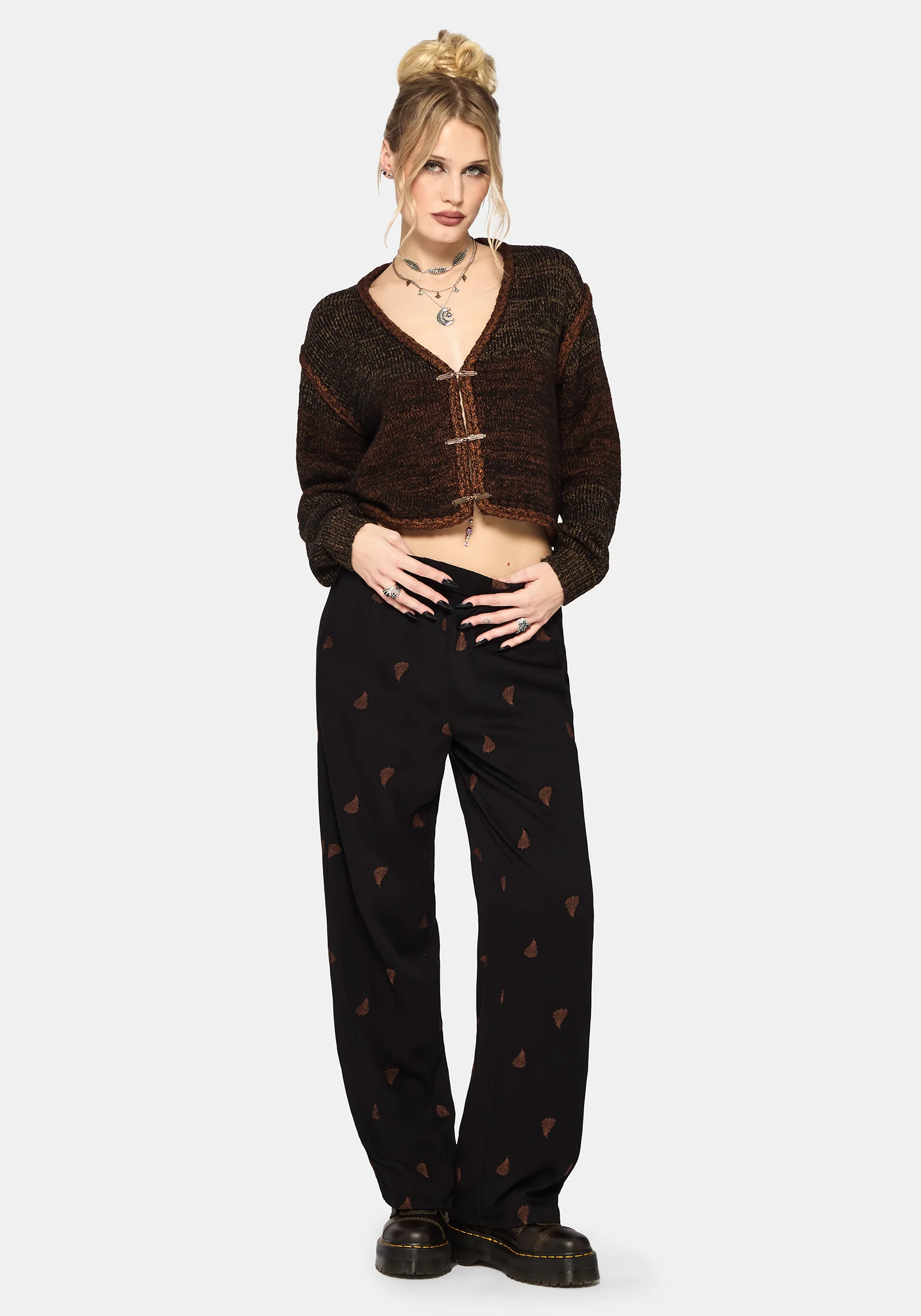 Ruin Fern Brown Embroidery Wide Leg Trouser - Image 4