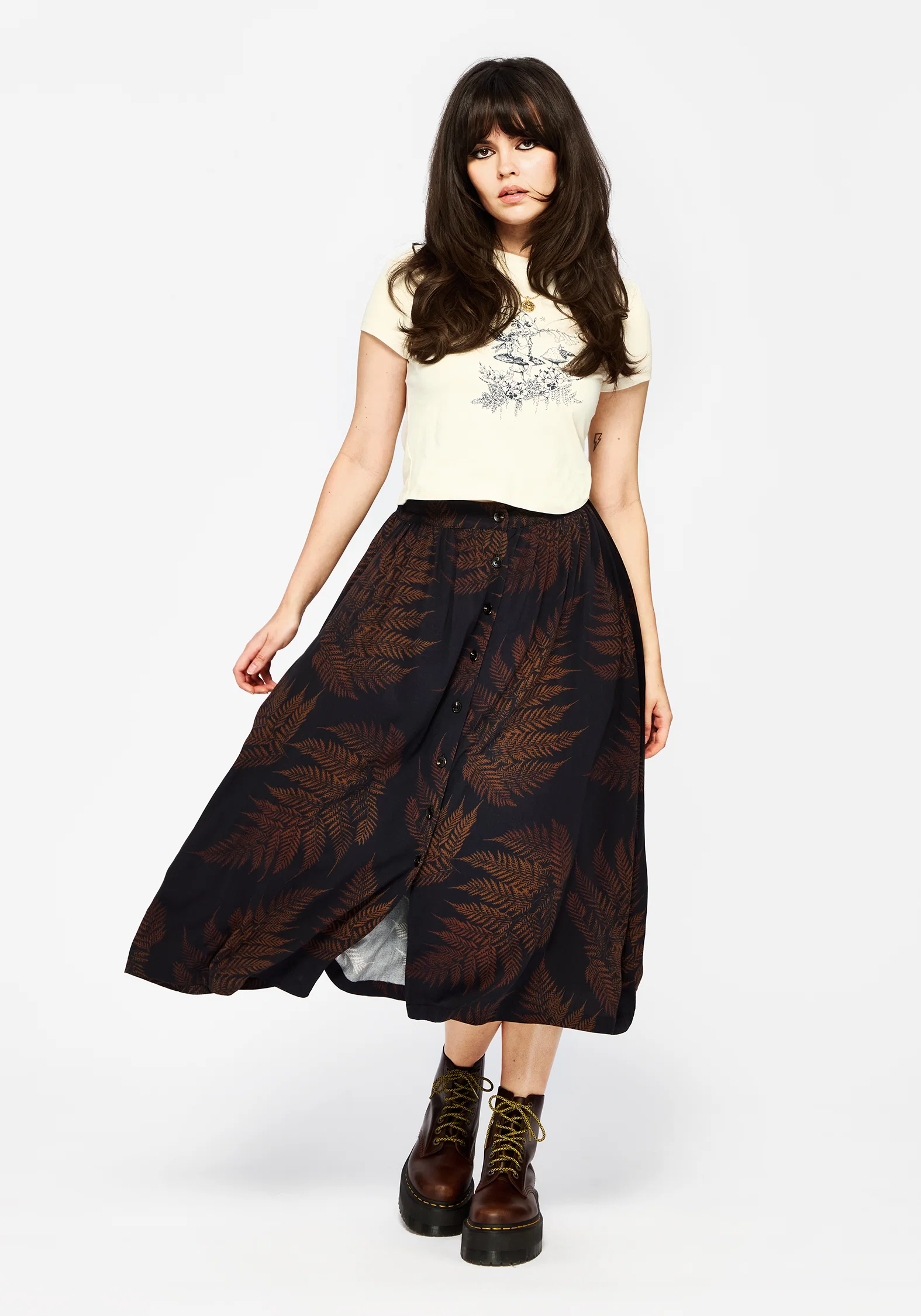 Ruin Fern Printed Midaxi Skirt - Brown - Image 4