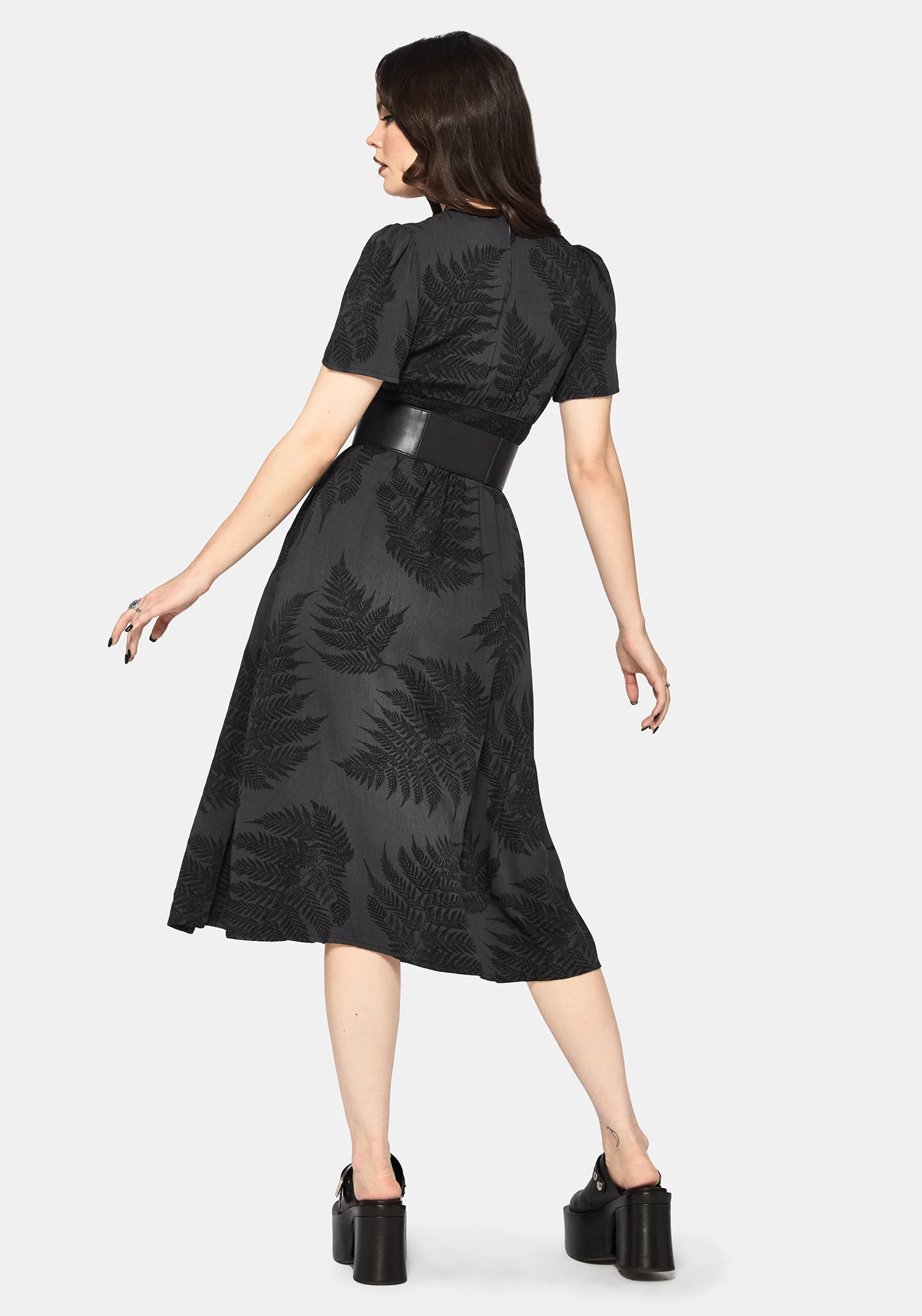 Ruin Fern Printed Midi Dress - Grey - Image 3