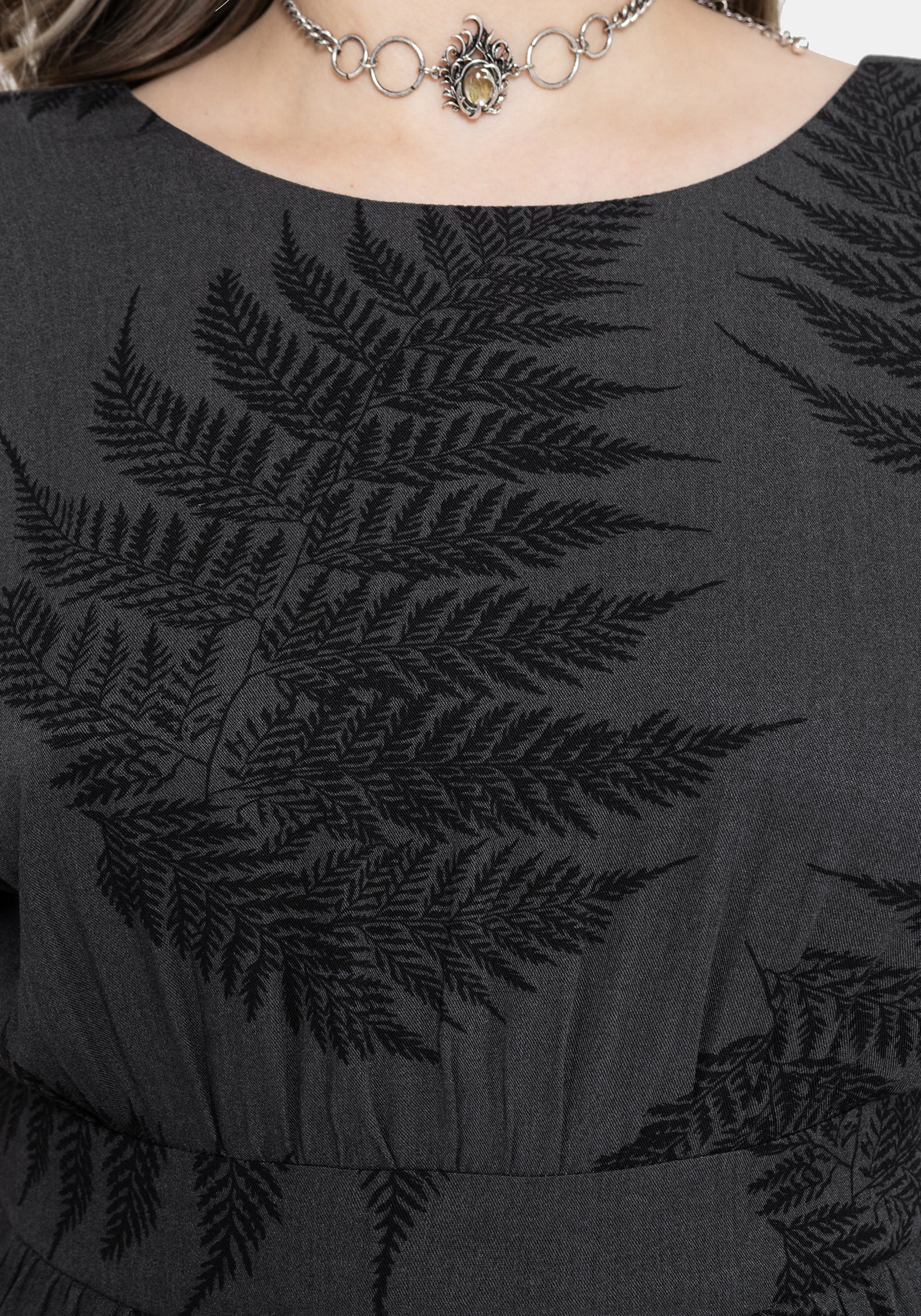 Ruin Fern Printed Tie Back Mini Dress - Grey - Image 5