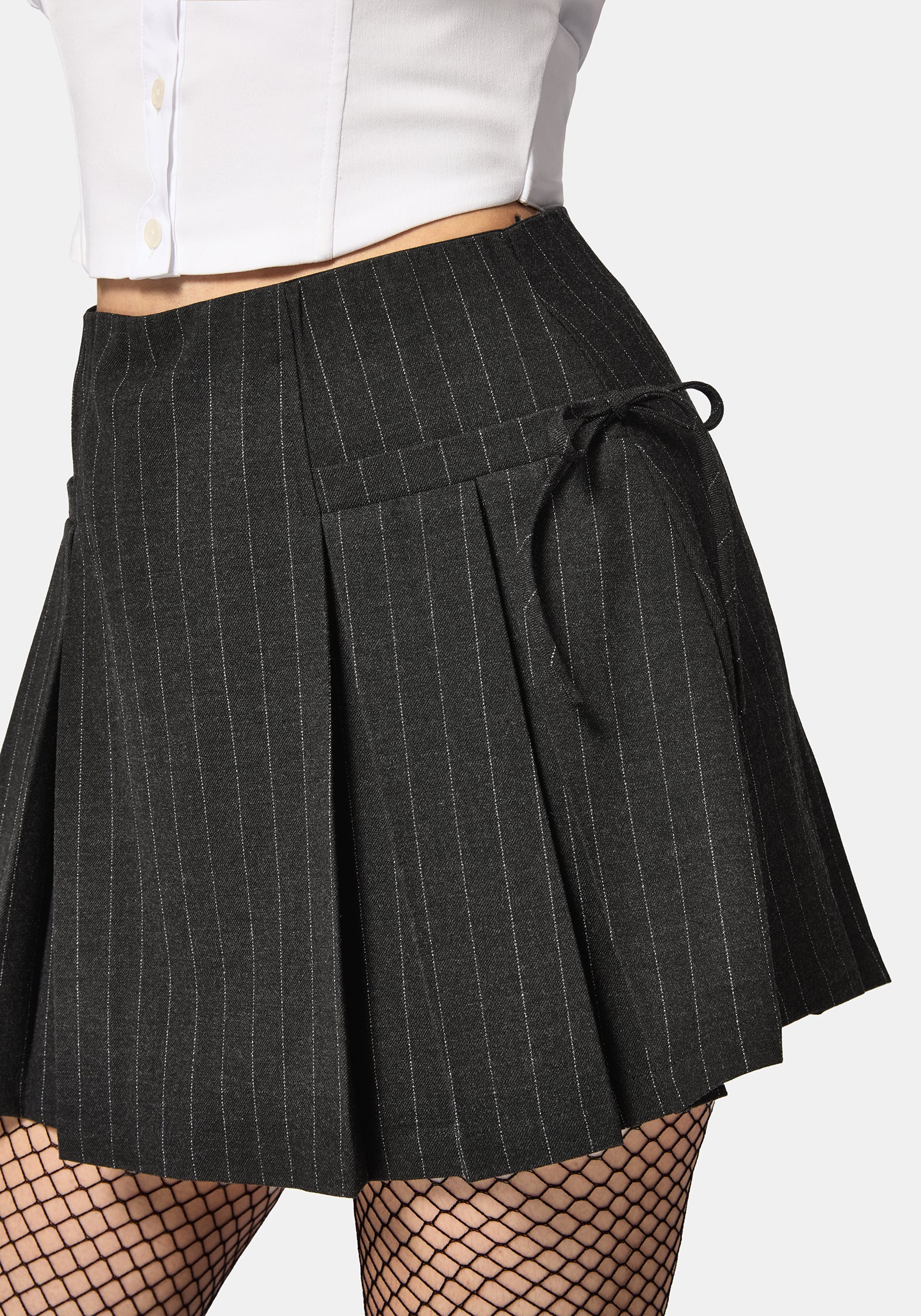 Sabrina Pinstripe Bow Detail Mini Skort - Image 2