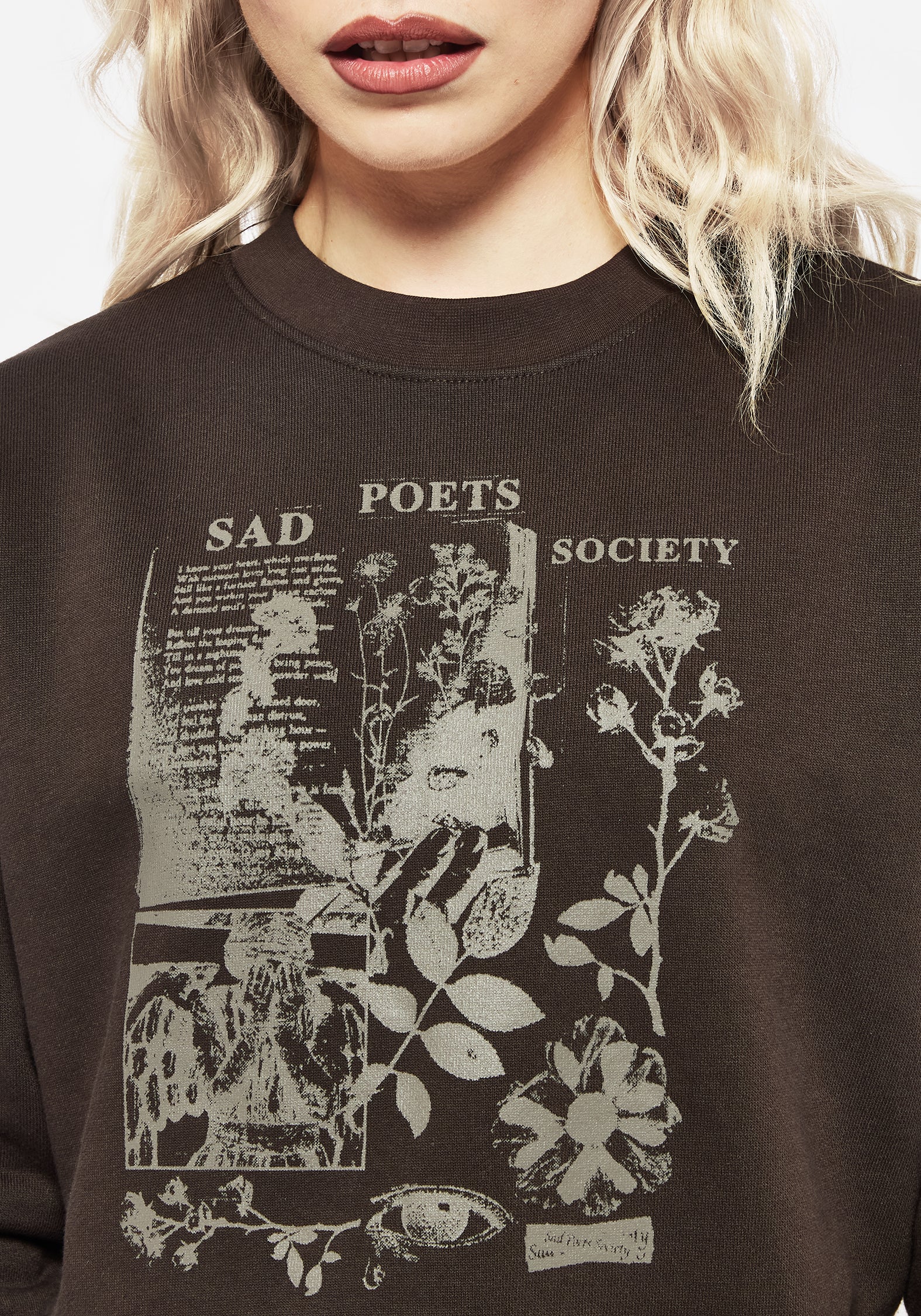 Sad Poets Graphic Print Crop Sweater - Image 2