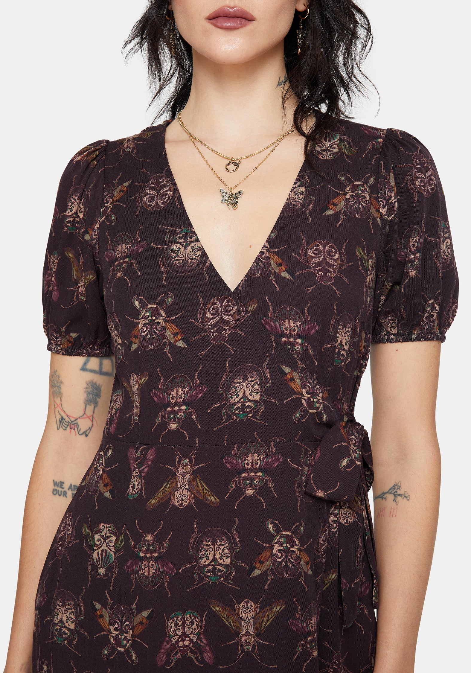 Scorn Bug Printed Wrap Midi Dress - Image 2