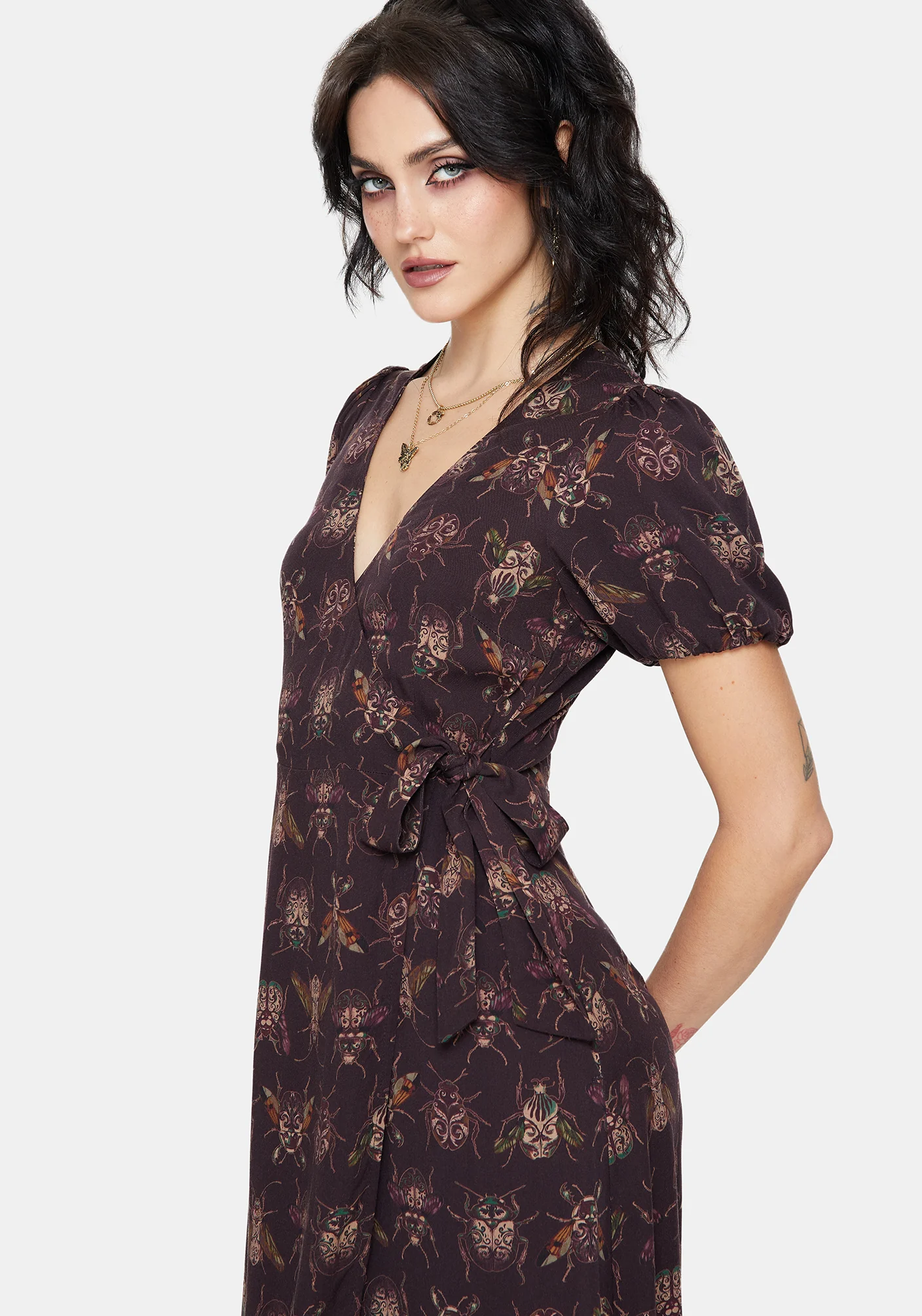Scorn Bug Printed Wrap Midi Dress - Image 5