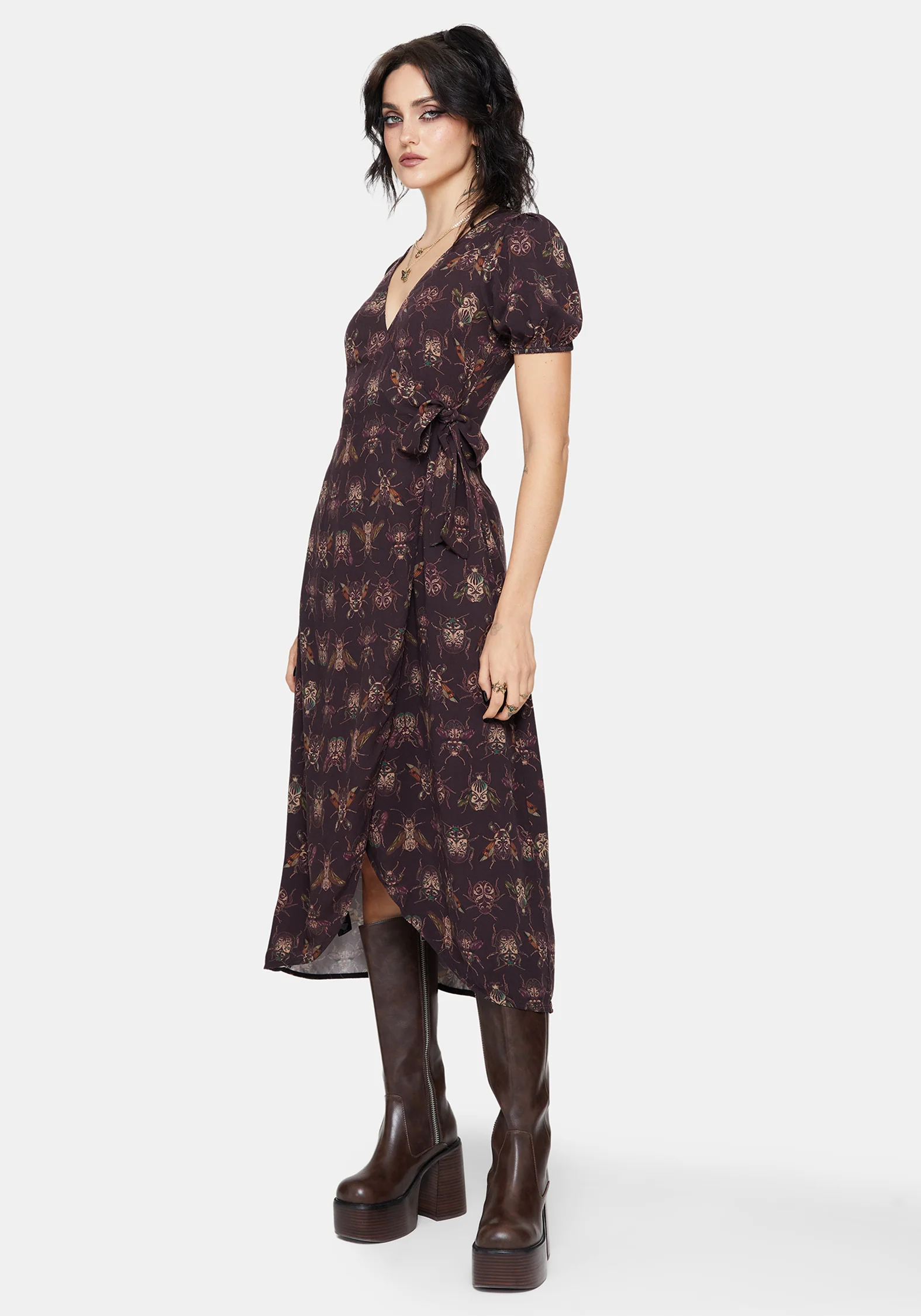 Scorn Bug Printed Wrap Midi Dress - Image 6
