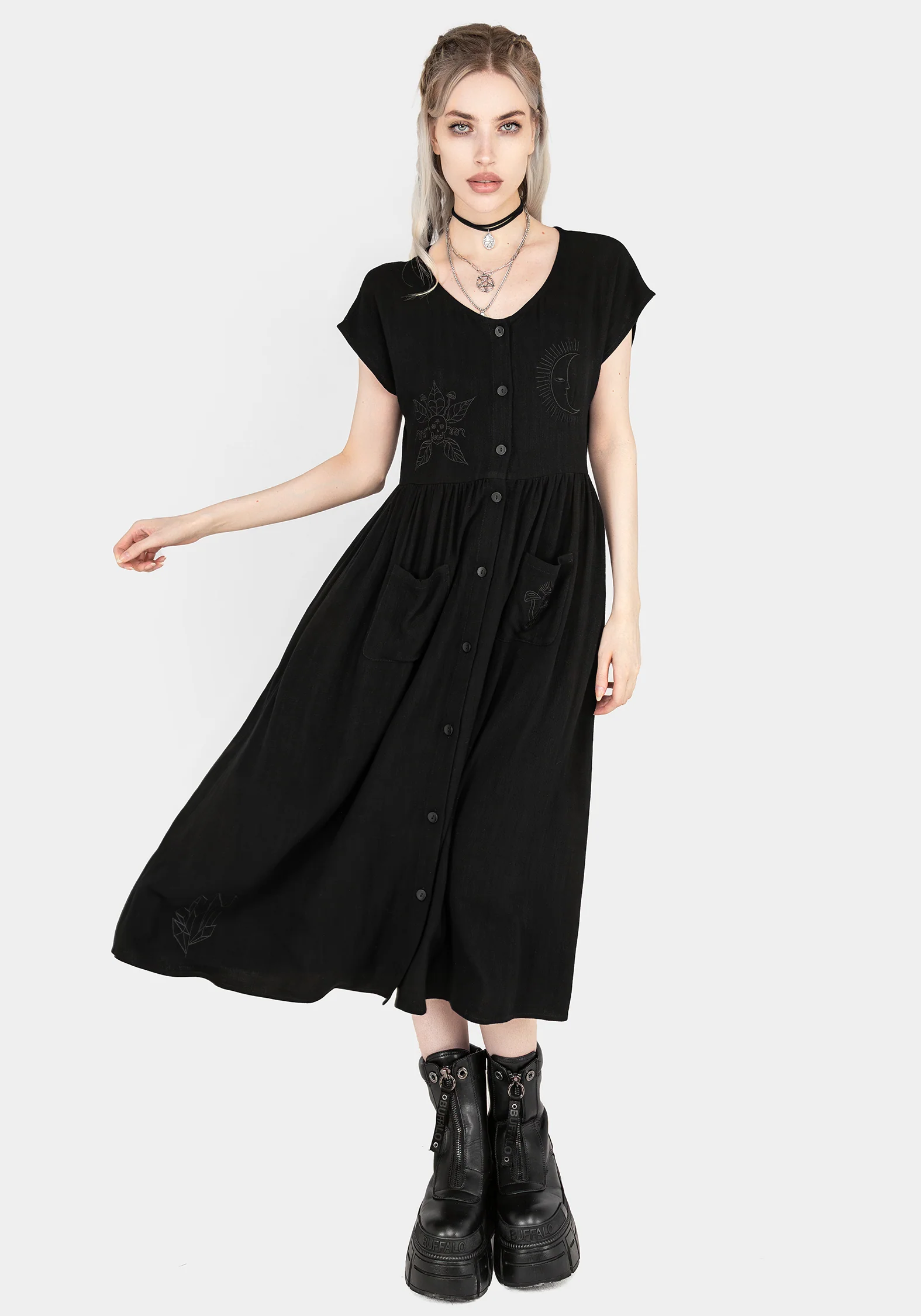Scutellaria Embroidered Button Up Midi Dress - Image 4