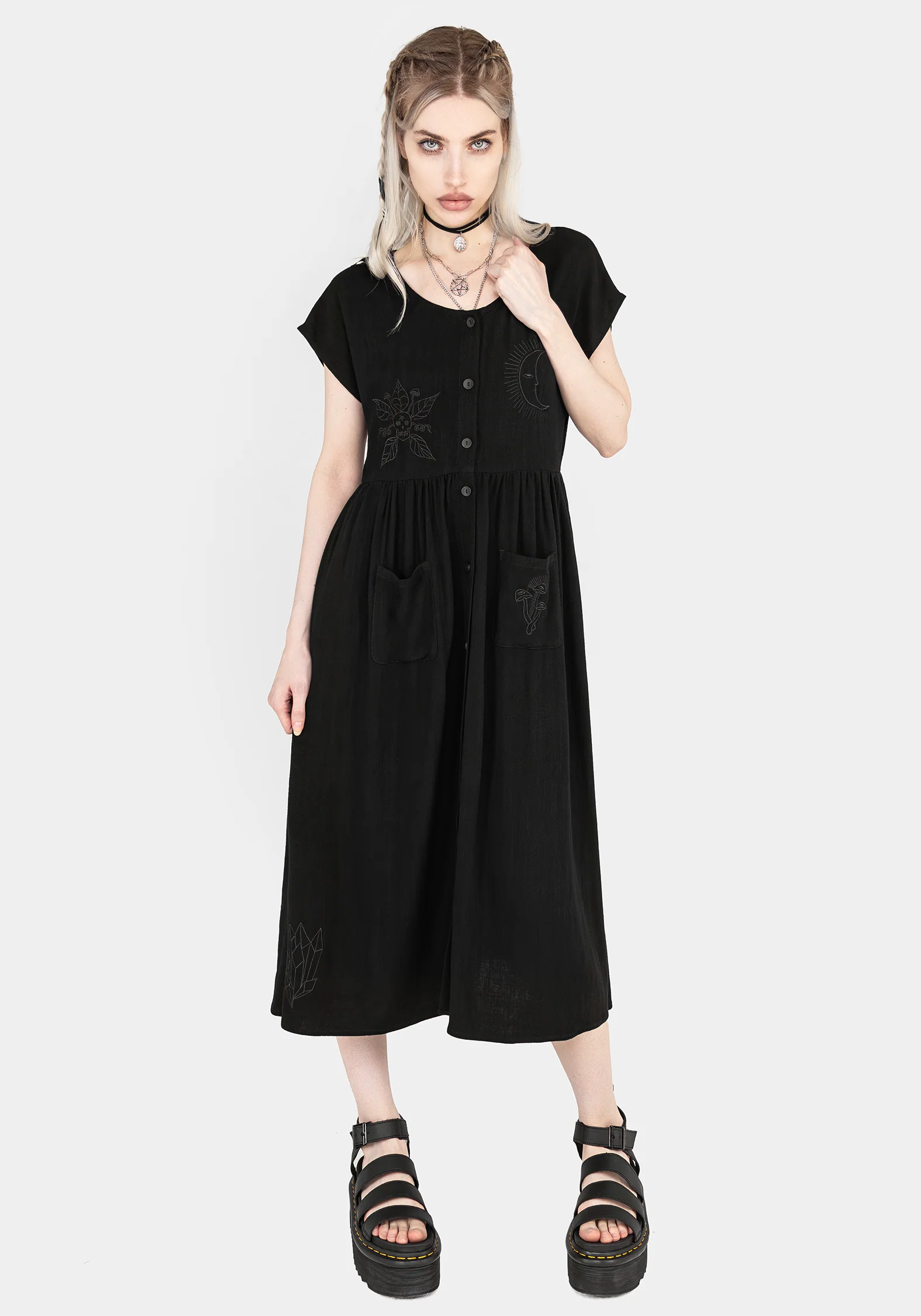 Scutellaria Embroidered Button Up Midi Dress - Image 5