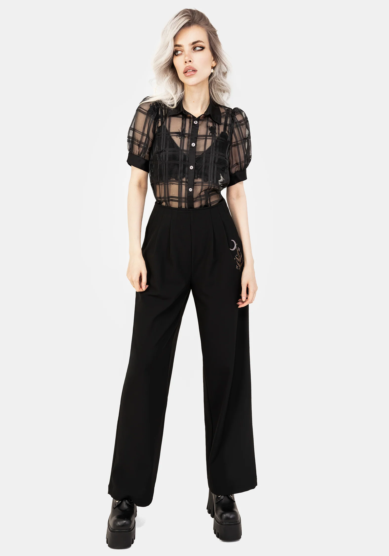 Sedona Organza Check Embroidered Button Up Shirt - Image 5