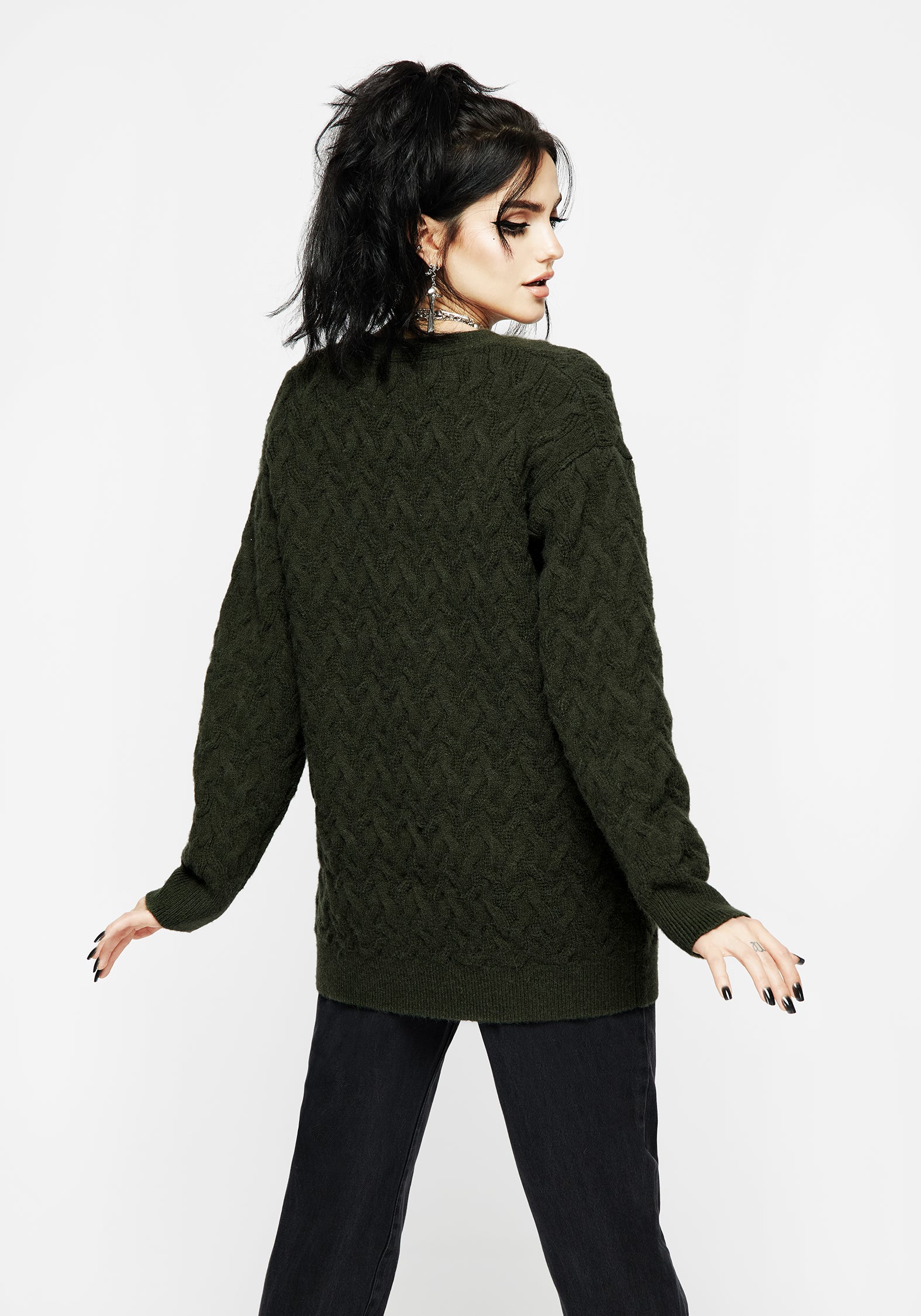 Seelie Embroidered Cable Knit Cardigan - Image 3