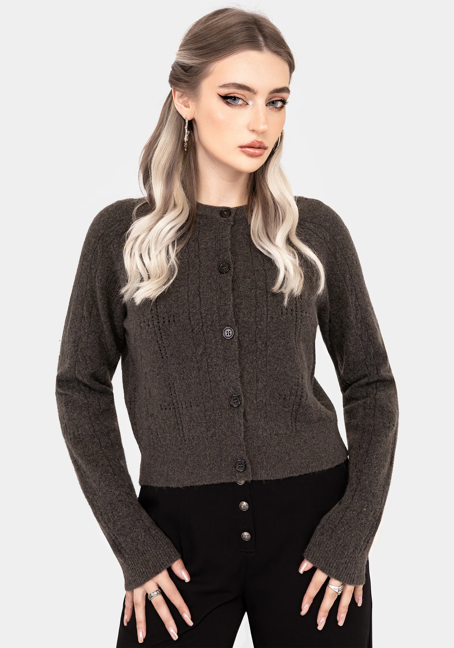 Serena Cross Pointelle Button Down Knit Cardigan - Image 7