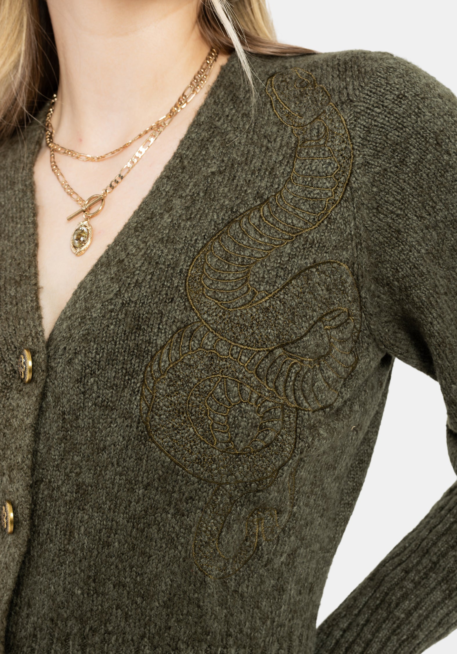 Serpent Snake Embroidered Knit Cardigan - Image 2