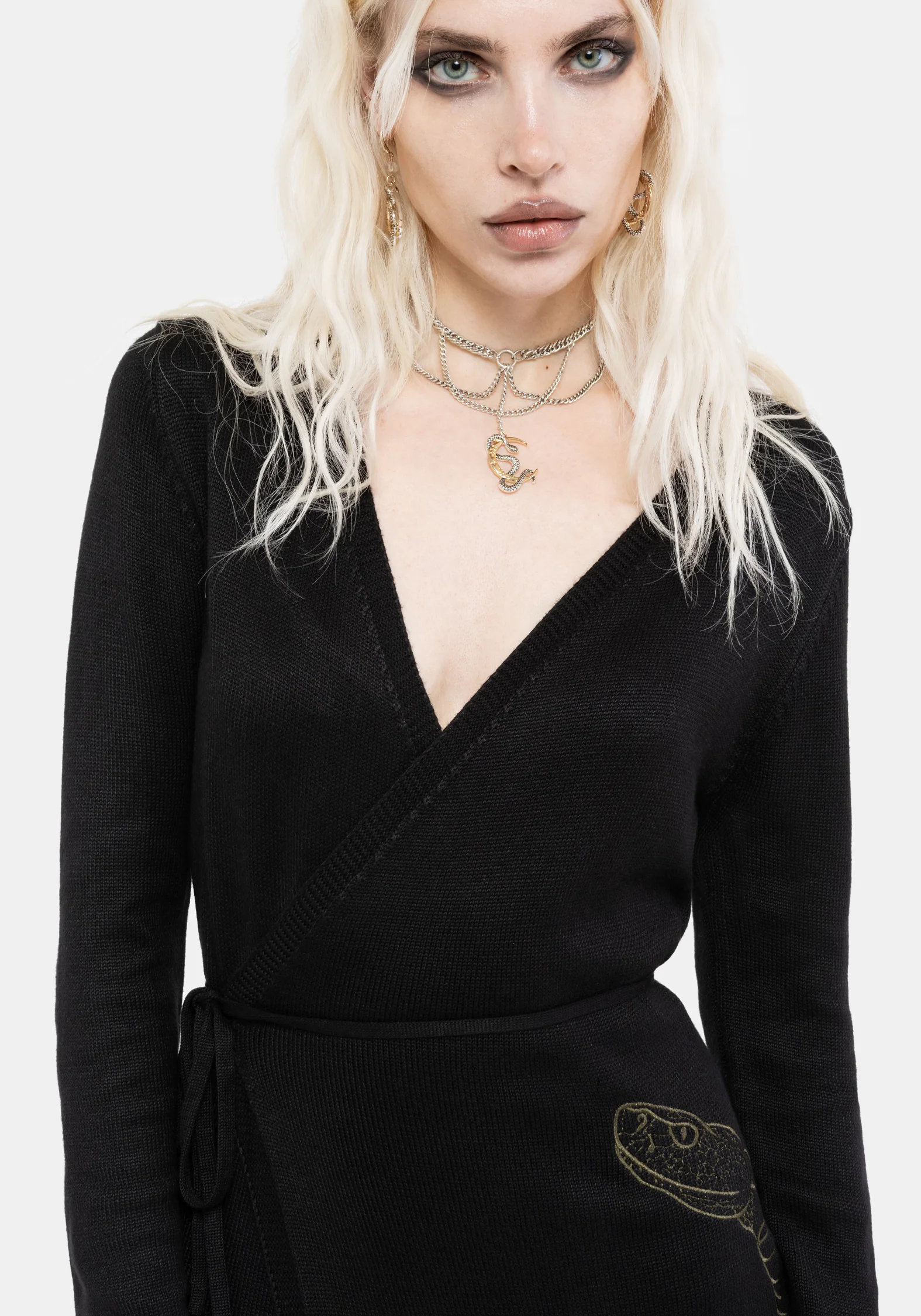 Serpent Snake Embroidered Knit Midi Dress - Image 5