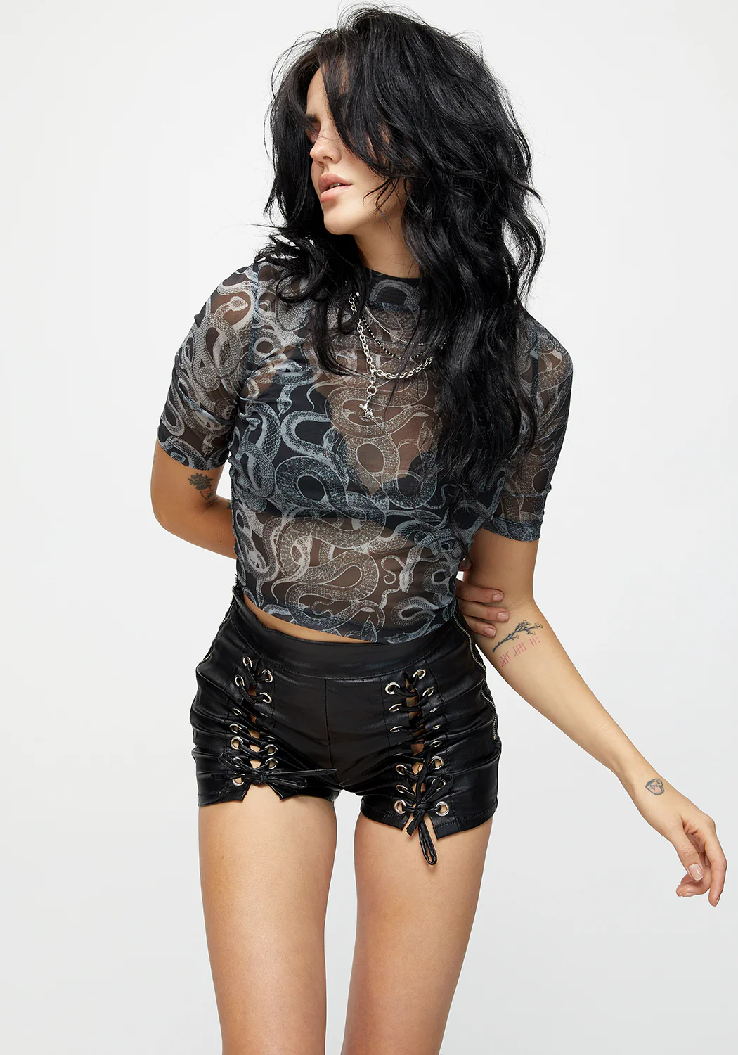 Serpente Print Mesh Short Sleeve Crop Top - Image 6