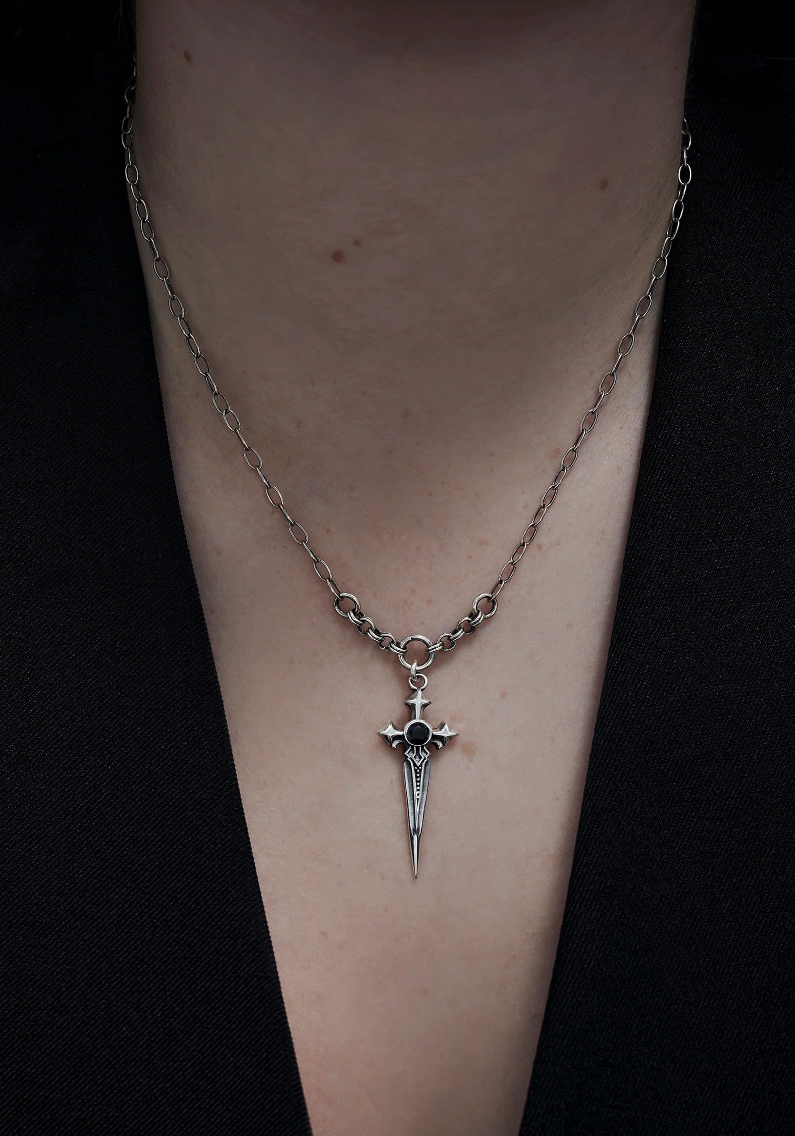 Sica Sword Sterling Silver Black Spinel Necklace - Image 6